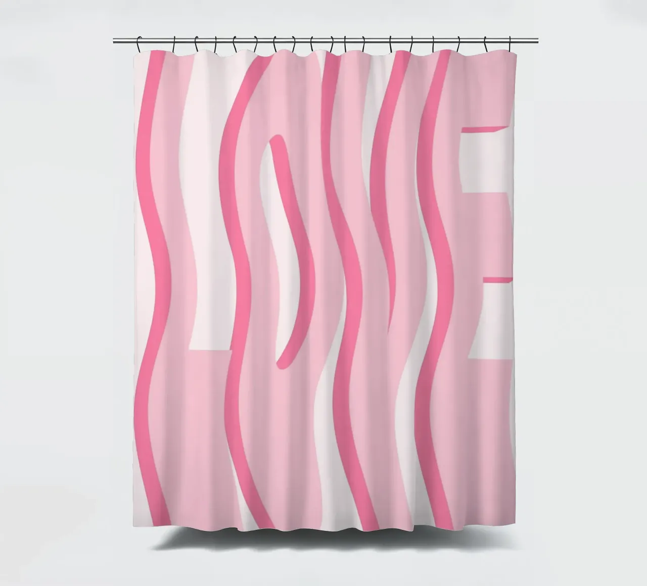 Wavy "LOVE" Typography Pink | Trendy Aesthetic Minimalist Pr shower curtain by NorwesClub