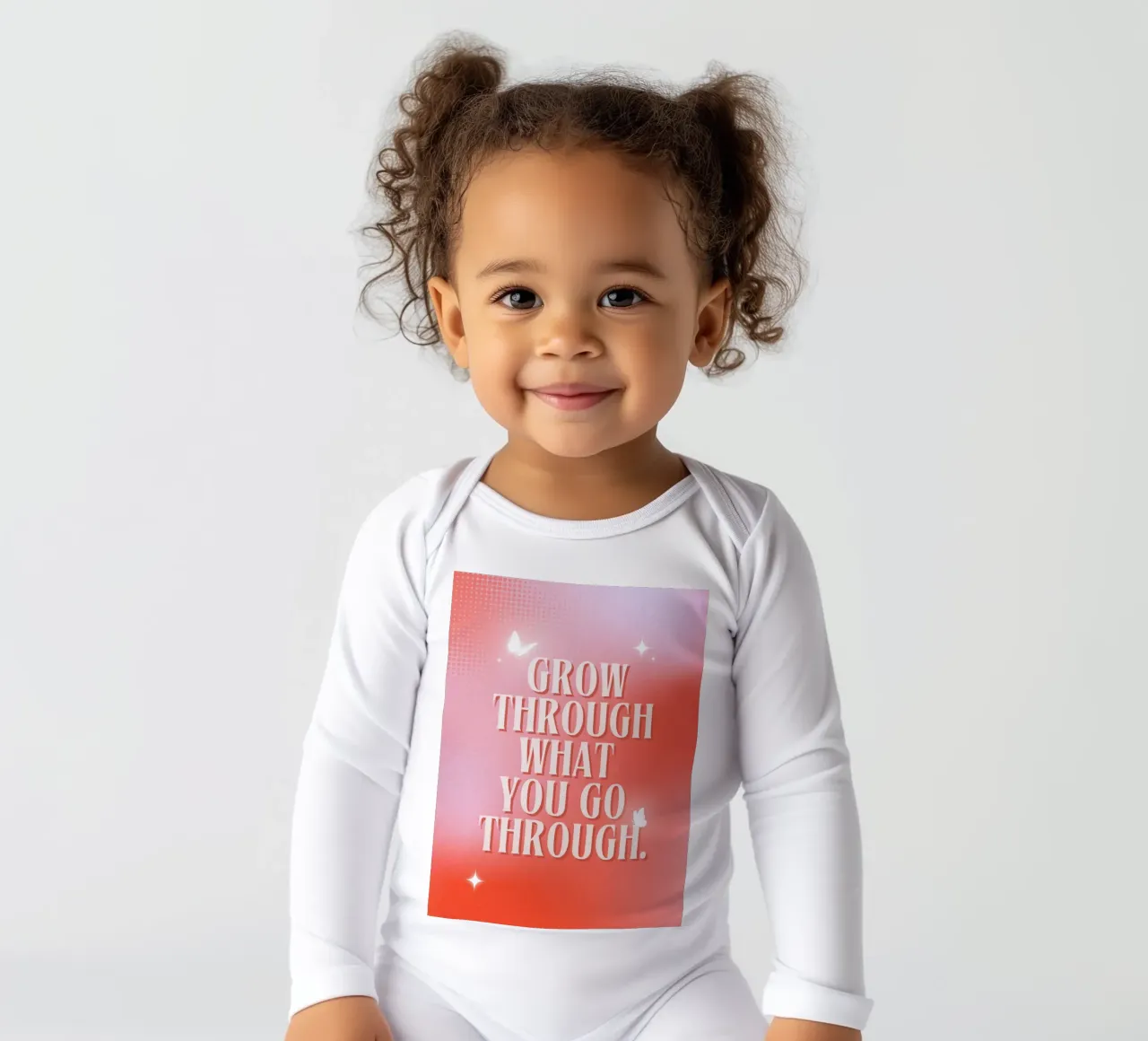 "Grow Through" Butterfly Art | Motivational Aura Gradient Pr long-sleeve baby romper by NorwesClub