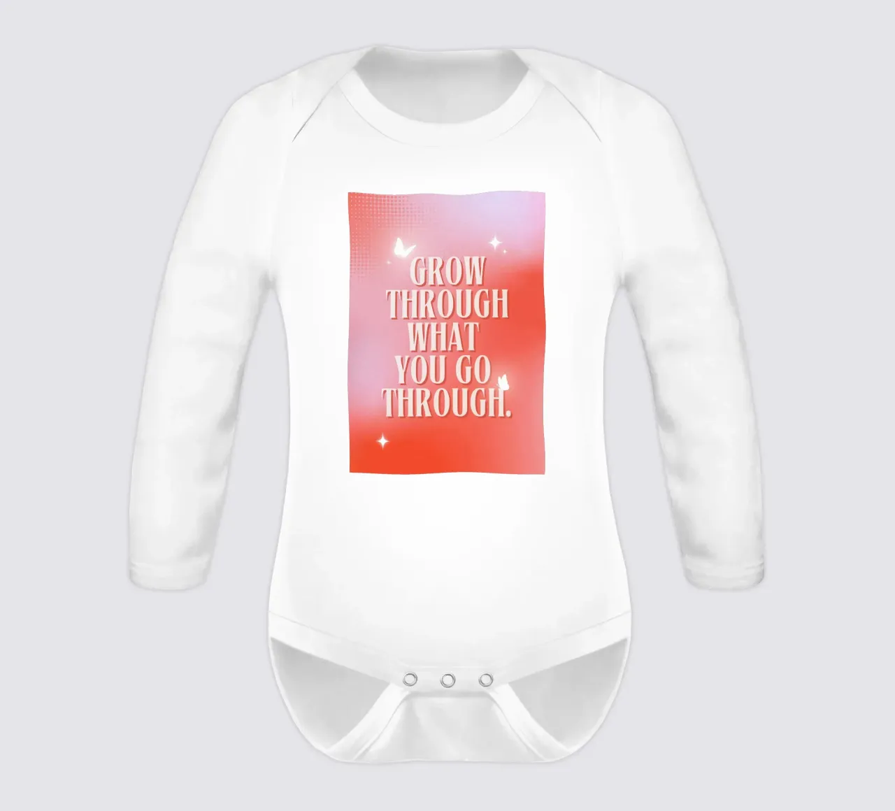 "Grow Through" Butterfly Art | Motivational Aura Gradient Pr long-sleeve baby romper by NorwesClub