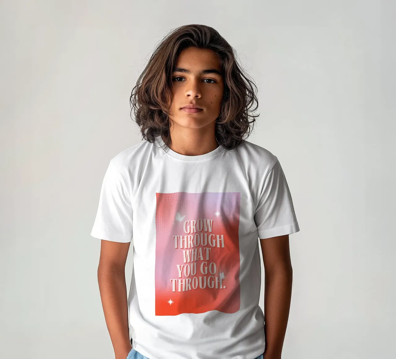 "Grow Through" Butterfly Art | Motivational Aura Gradient Pr kids t-shirt by NorwesClub