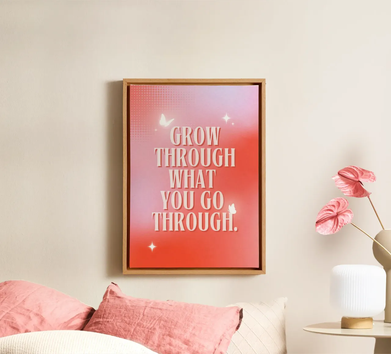 "Groei door" Vlinder Kunst | Motiverende Aura Kleurverloop Pr canvas met Baklijst van NorwesClub