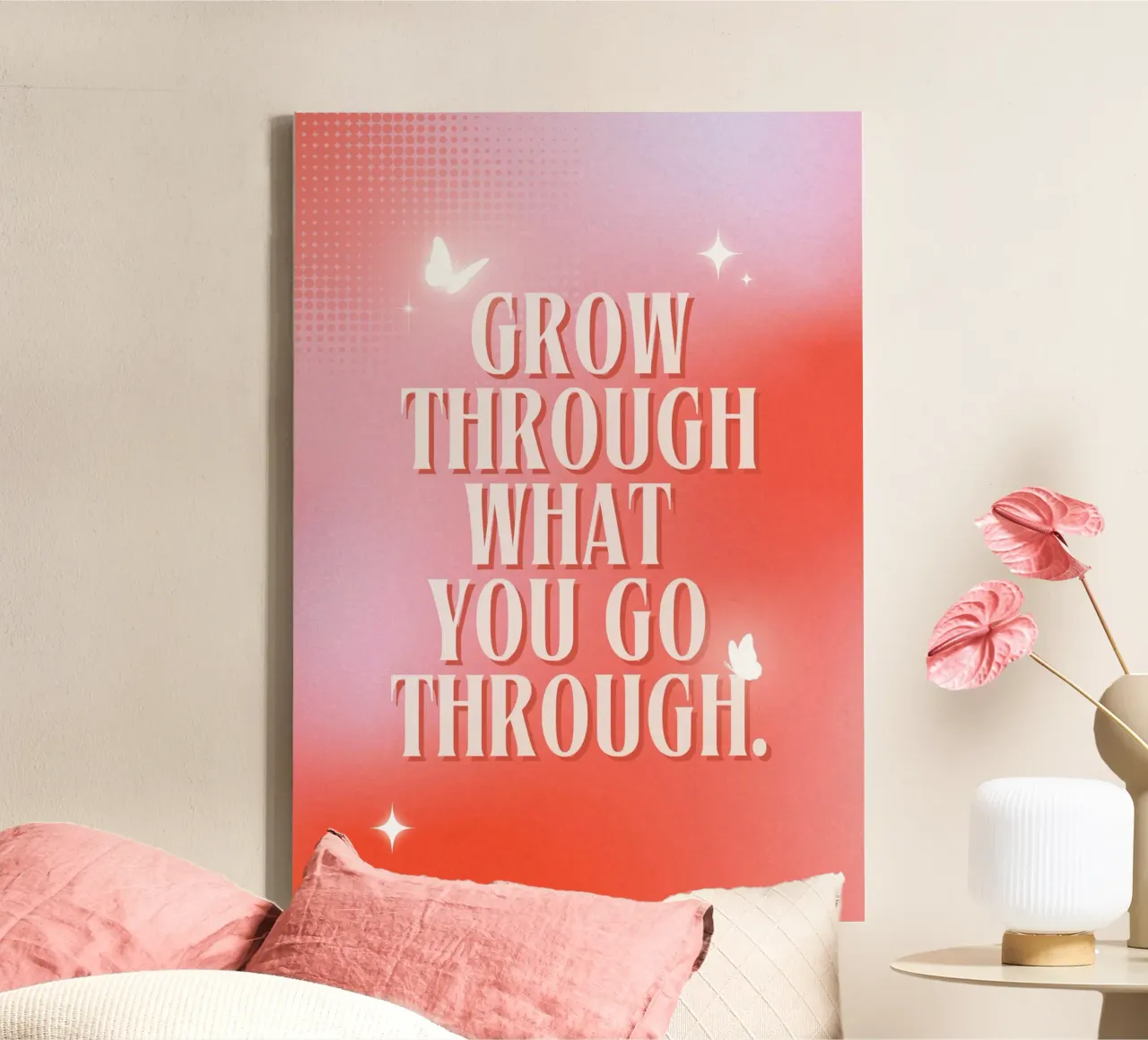 "Groei door" Vlinder Kunst | Motiverende Aura Kleurverloop Pr canvas met Baklijst van NorwesClub