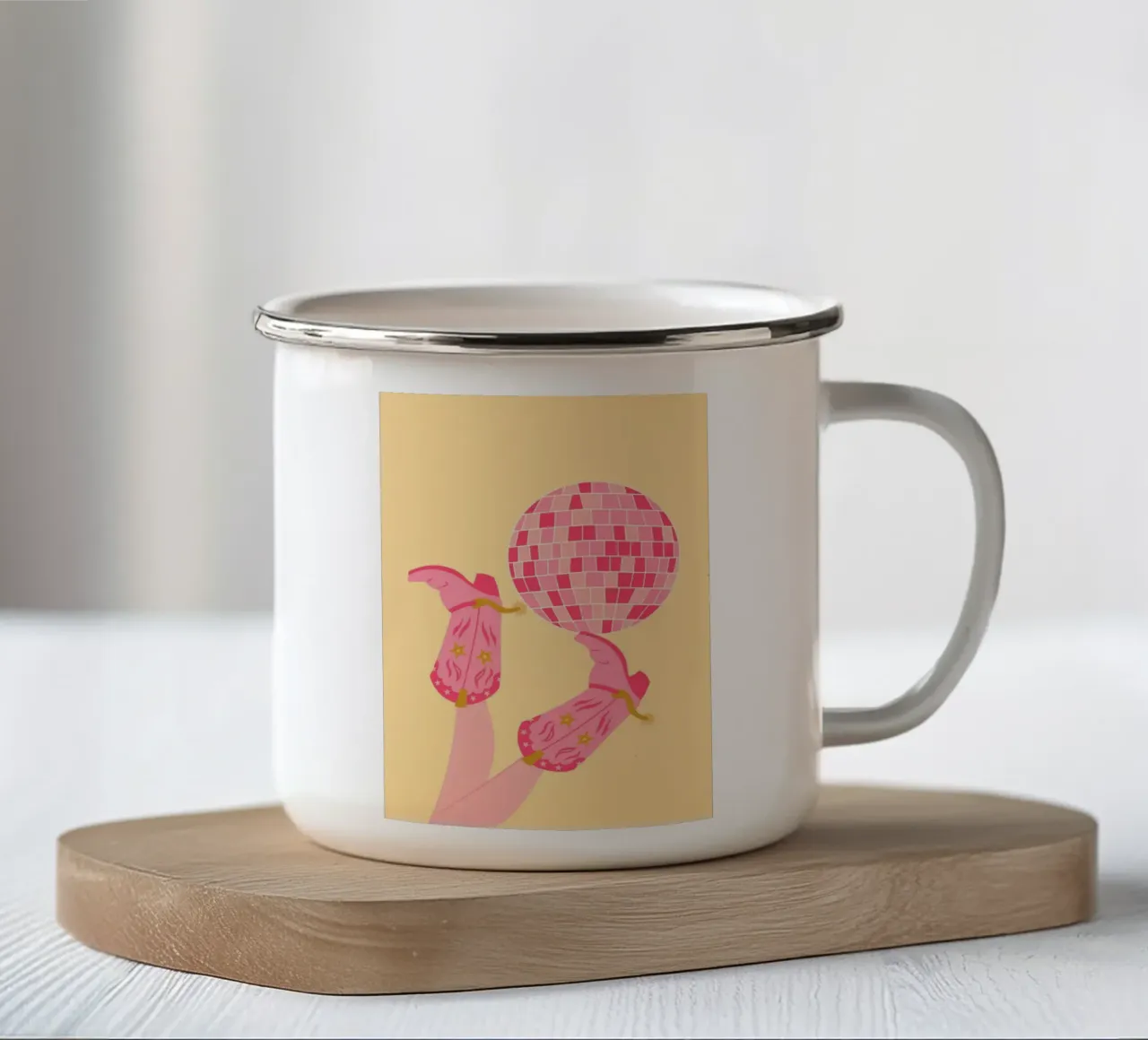 Disco Cowgirl Boots Rosa | Western Boho Pop Art Print tazza in smalto da NorwesClub