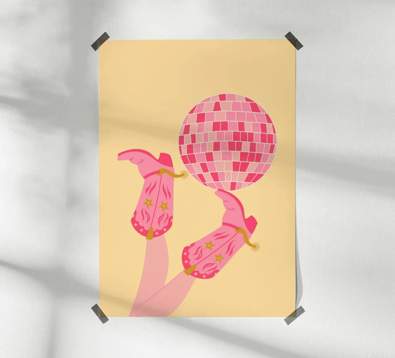 Disco Cowgirl Boots Rosa | Western Boho Pop Art Print poster con telaio in legno da NorwesClub