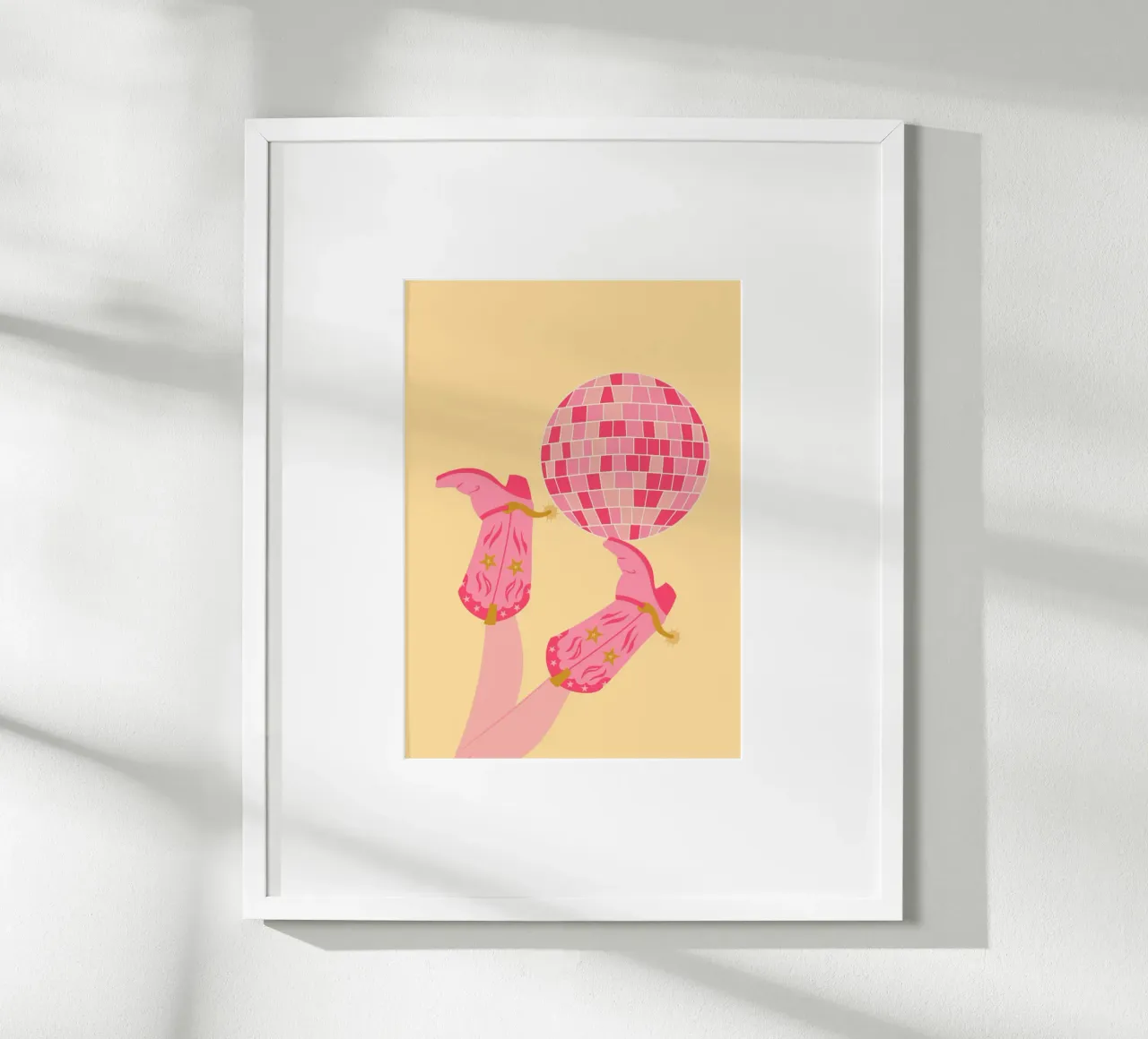Disco Cowgirl Boots Rosa | Western Boho Pop Art Print poster con telaio in legno da NorwesClub
