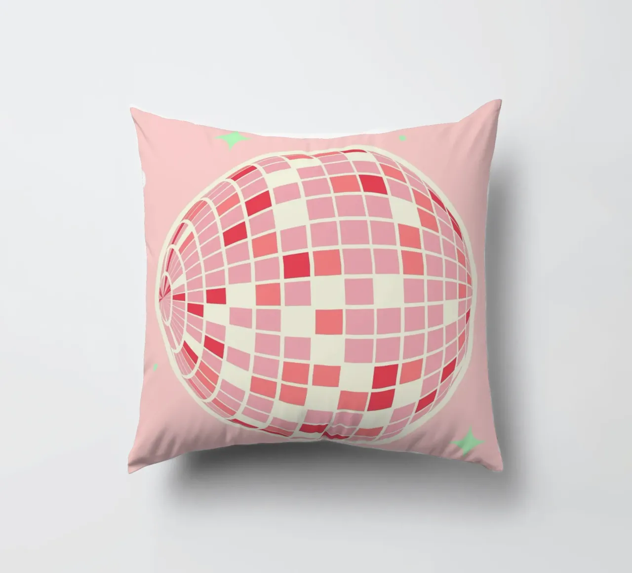 Pink Disco Ball Art | Retro Party Aesthetic Print decorative cushion by NorwesClub