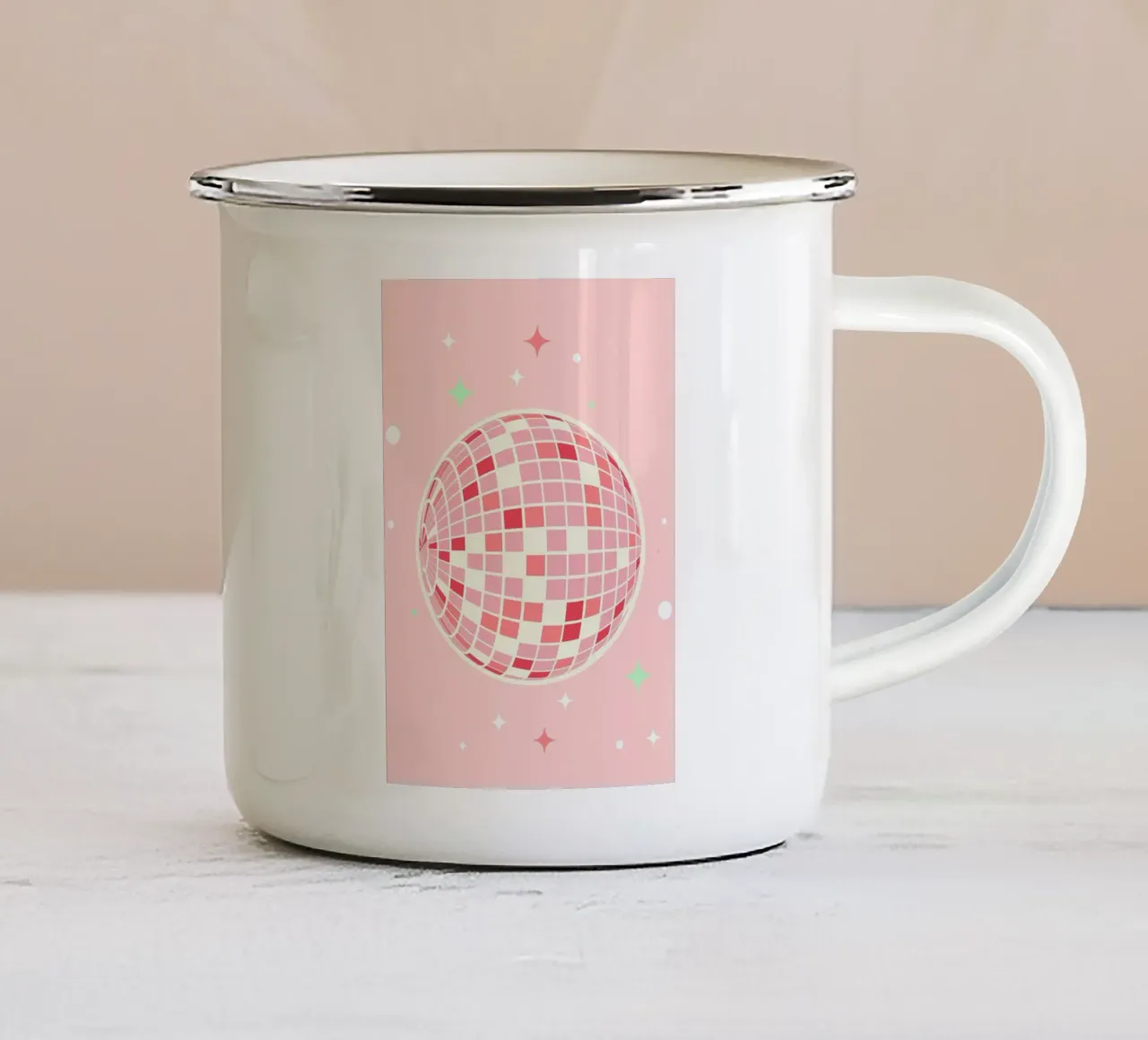 Roze Disco Bal Kunst | Retro Feest Esthetische Print emaille mok van NorwesClub