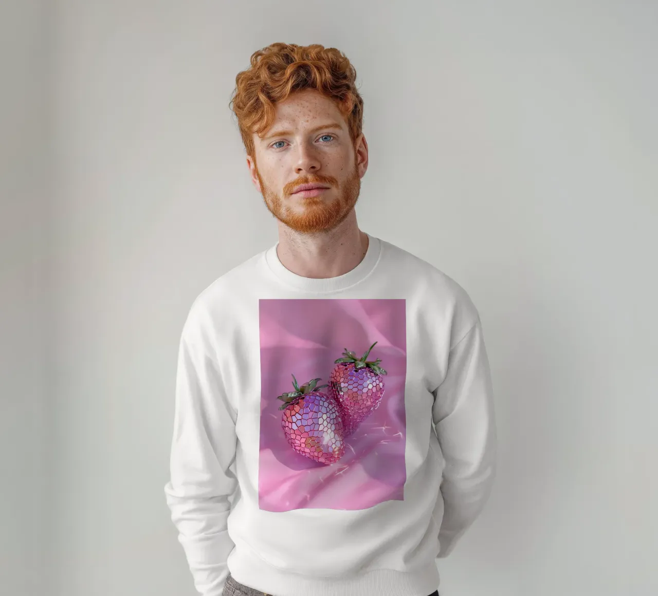 Sparkling Disco Strawberries | Impresión Pop Art Reflectante Rosa sudadera de NorwesClub