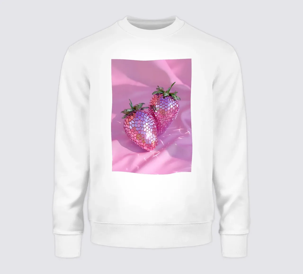 Sparkling Disco Strawberries | Impresión Pop Art Reflectante Rosa sudadera de NorwesClub