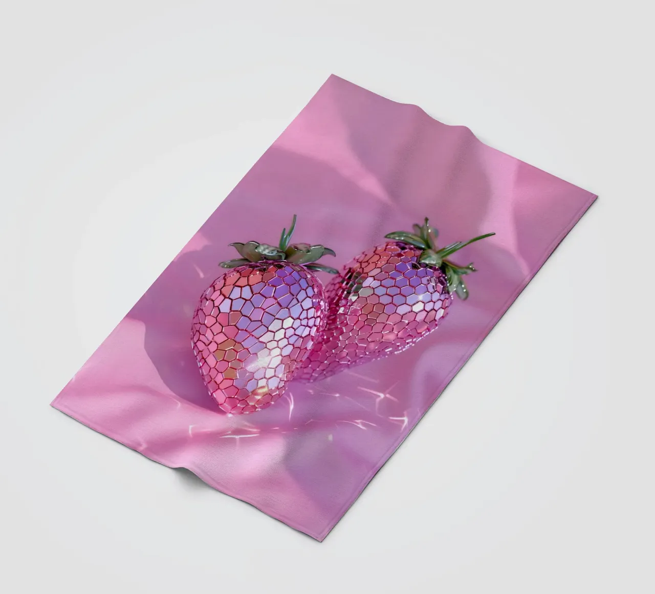 Sparkling Disco Strawberries | Pink Reflective Pop Art Print fleece blanket by NorwesClub