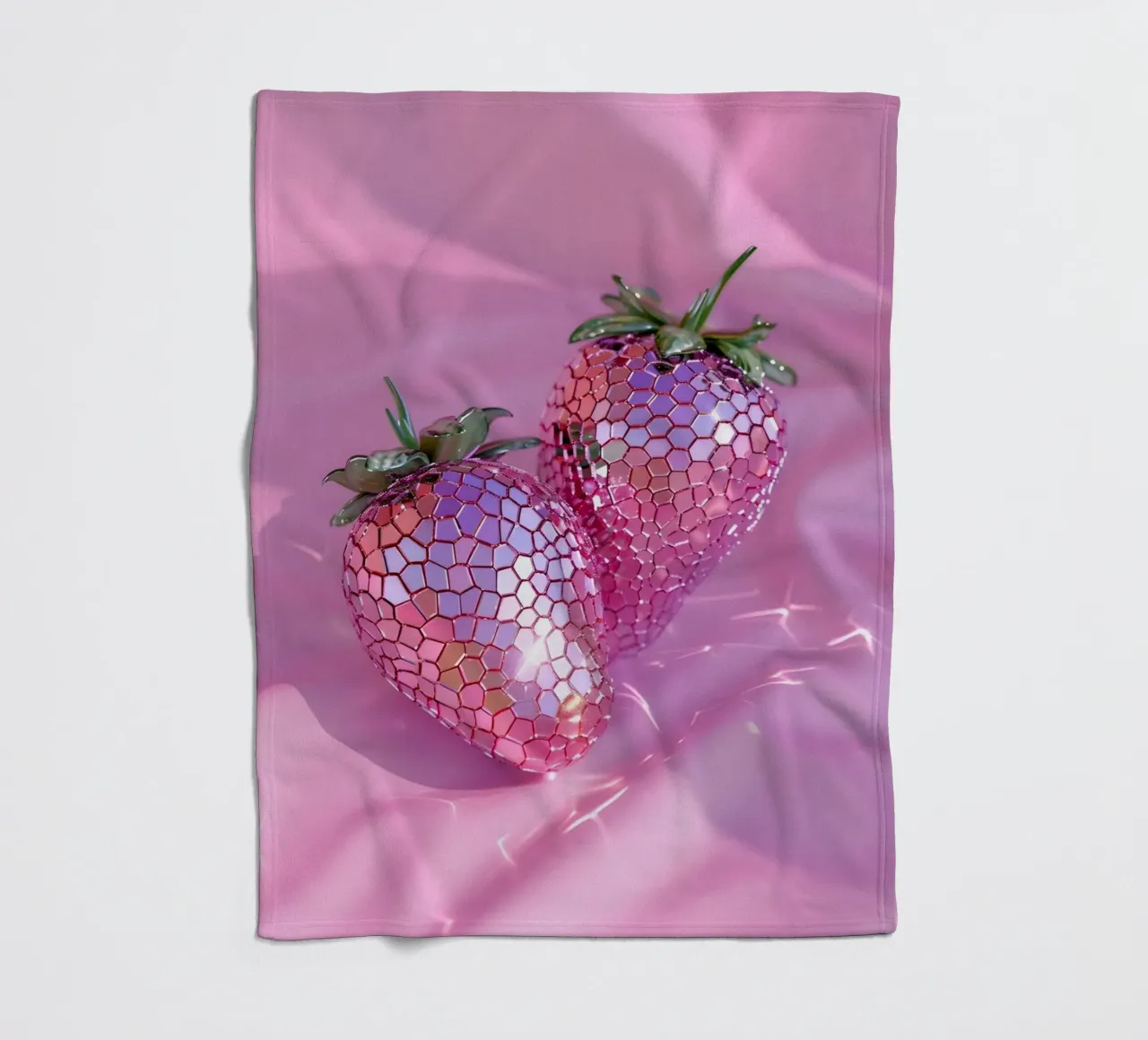 Sparkling Disco Strawberries | Pink Reflective Pop Art Print fleece blanket by NorwesClub