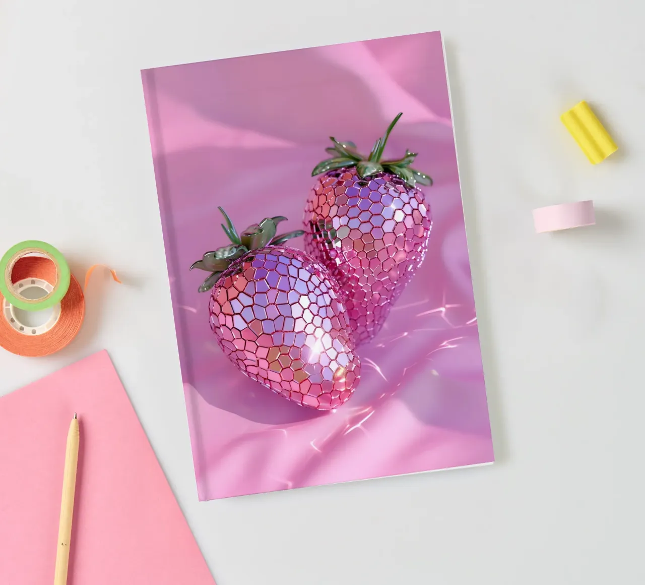 Sparkling Disco Strawberries | Pink Reflective Pop Art Print notebook by NorwesClub