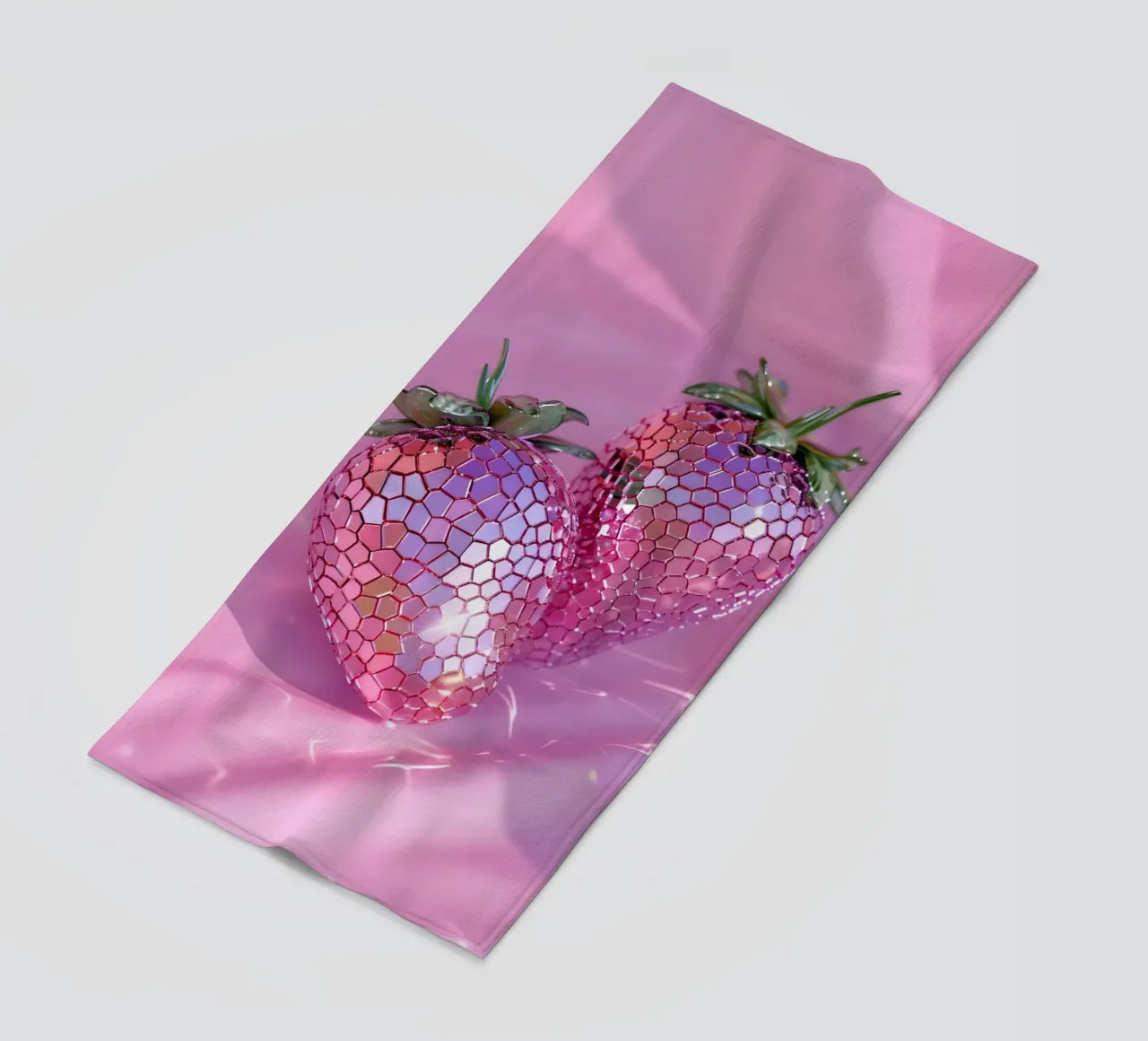 Sparkling Disco Strawberries | Pink Reflective Pop Art Print beach towel by NorwesClub