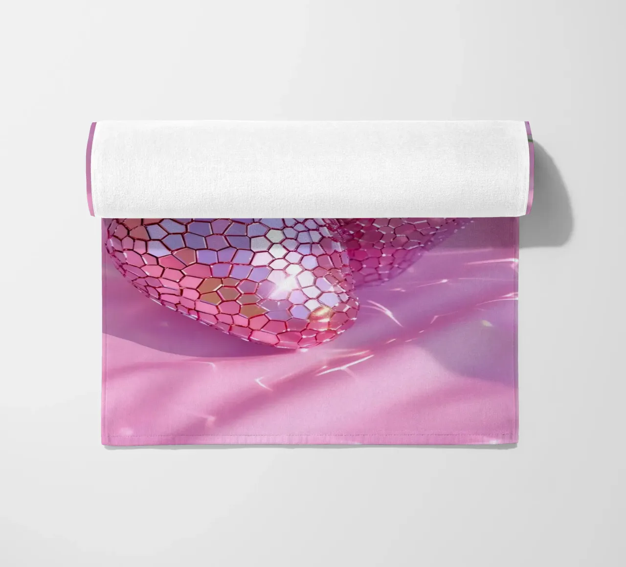 Sparkling Disco Strawberries | Pink Reflective Pop Art Print beach towel by NorwesClub