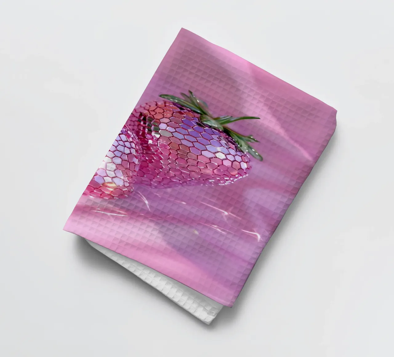 Sparkling Disco Strawberries | Pink Reflective Pop Art Print tea towel by NorwesClub