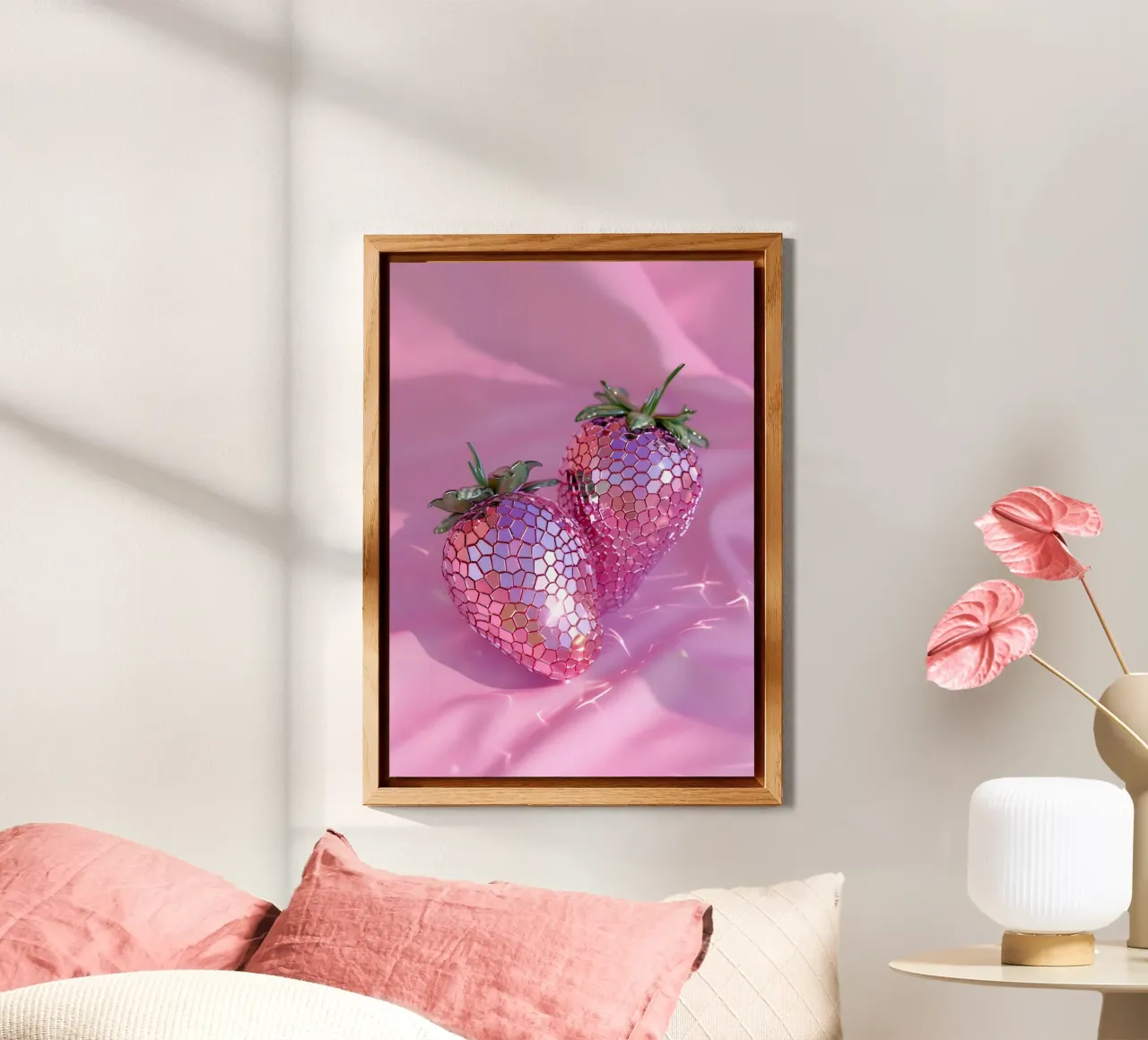 Sparkling Disco Strawberries | Pink Reflective Pop Art Print alu-dibond by NorwesClub