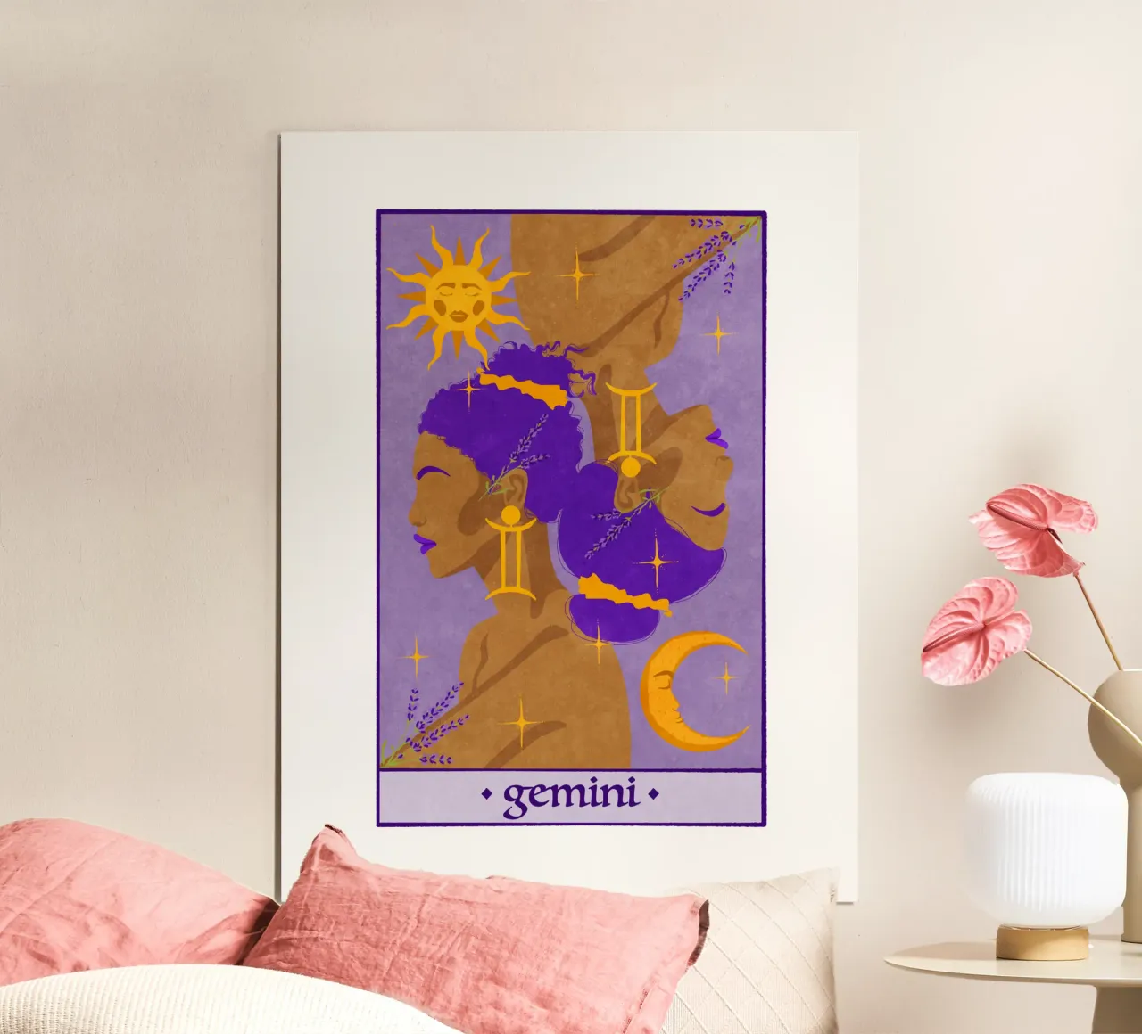 Gemelli - Segno zodiacale poster con telaio in legno da Illustration Raissa Oltmanns