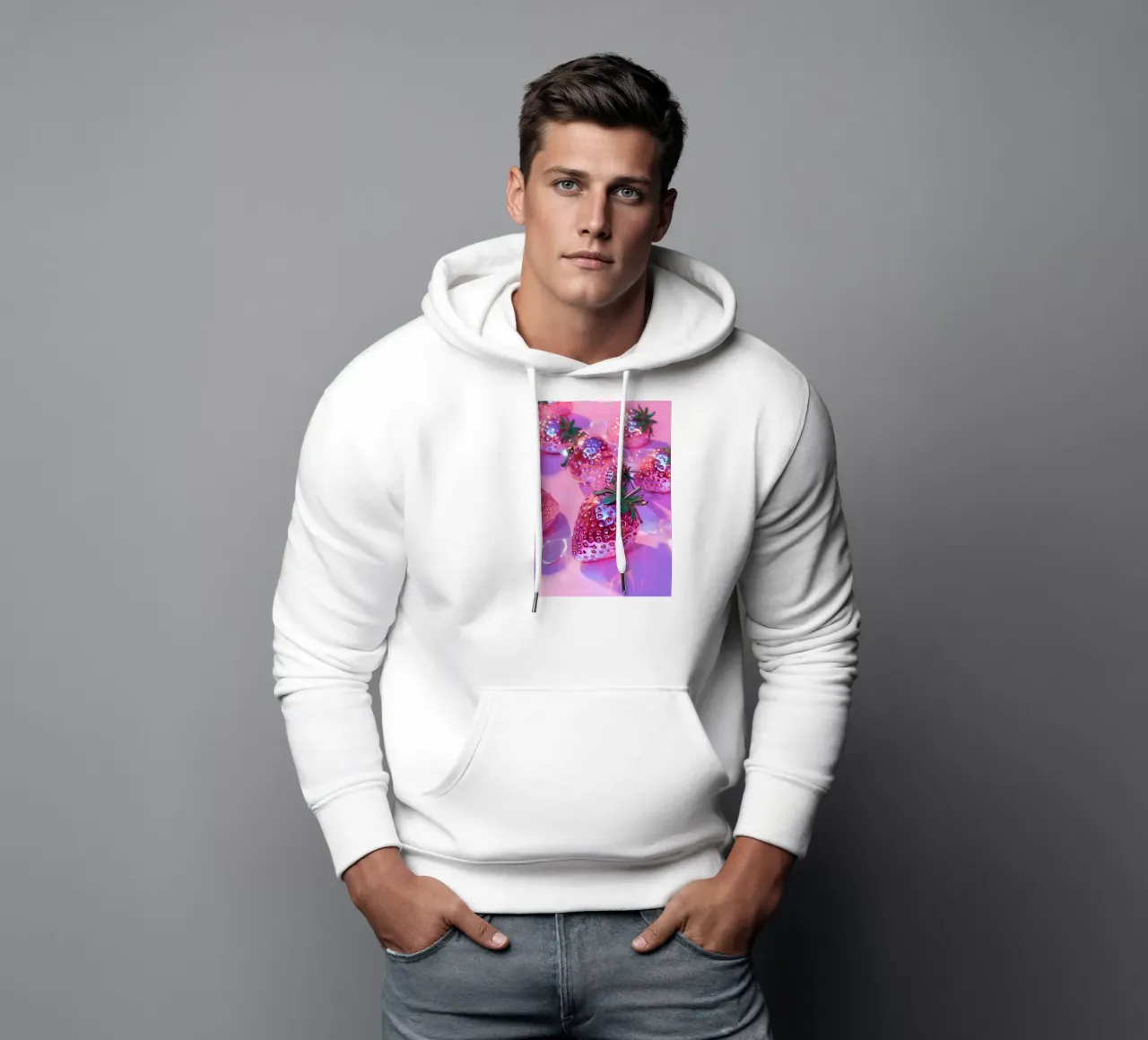 Fragole rosa metallizzate | Stampa pop art cromo glam felpa con cappuccio da NorwesClub