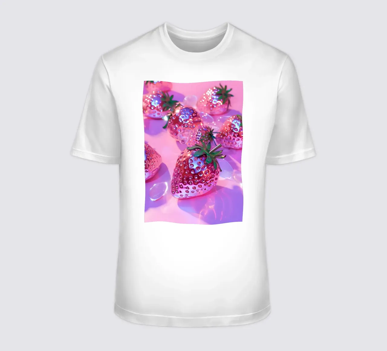 Metallische rosa Erdbeeren | Chrom Glam Pop Kunstdruck T-Shirt von NorwesClub