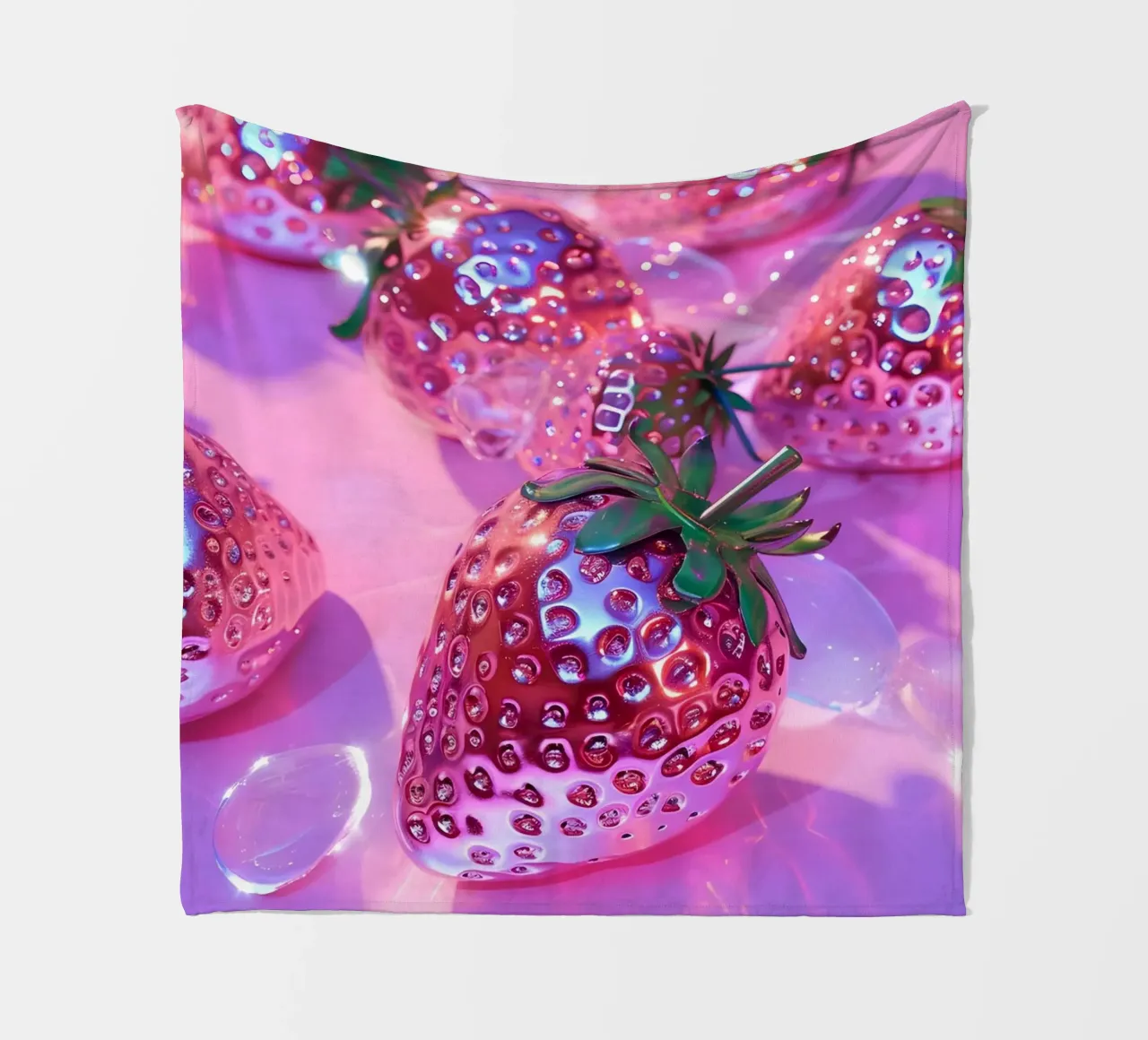 Metallic Pink Strawberries | Chrome Glam Pop Art Print fleece blanket by NorwesClub