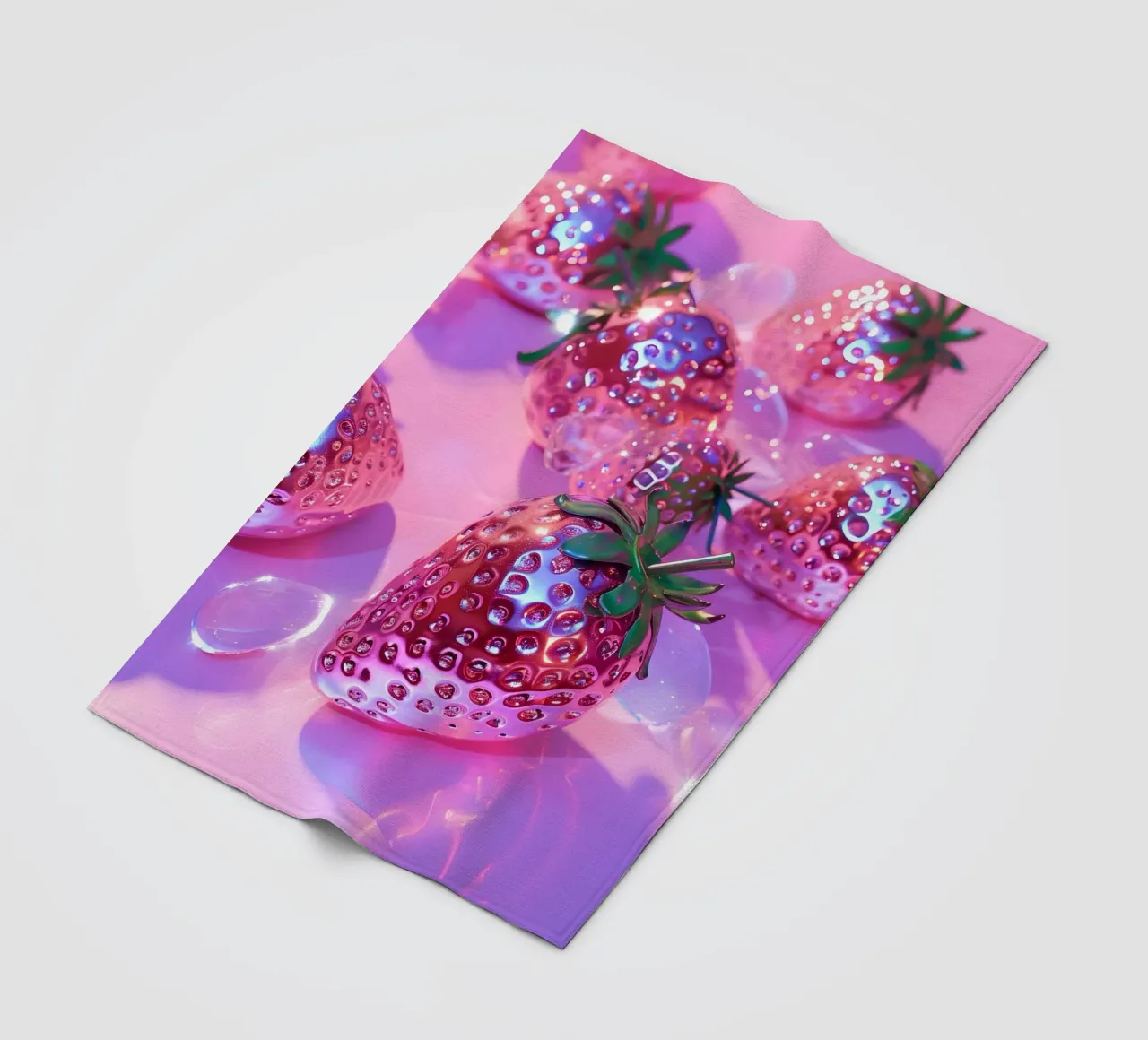 Metallic Pink Strawberries | Chrome Glam Pop Art Print fleece blanket by NorwesClub