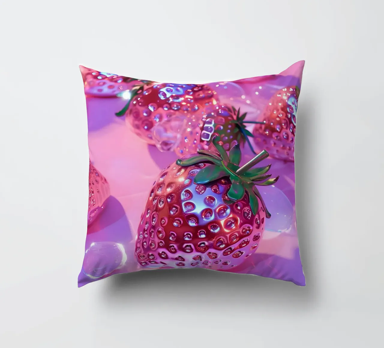 Fraises roses métallisées | Chrome Glam Pop Art Print coussin de NorwesClub