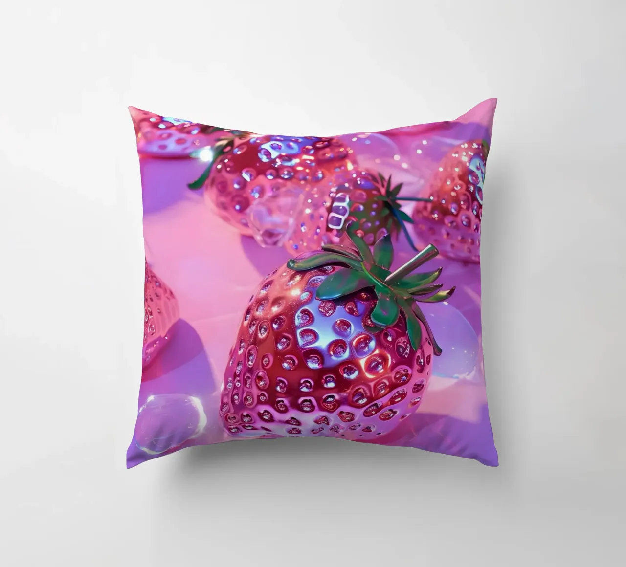 Fraises roses métallisées | Chrome Glam Pop Art Print coussin de NorwesClub