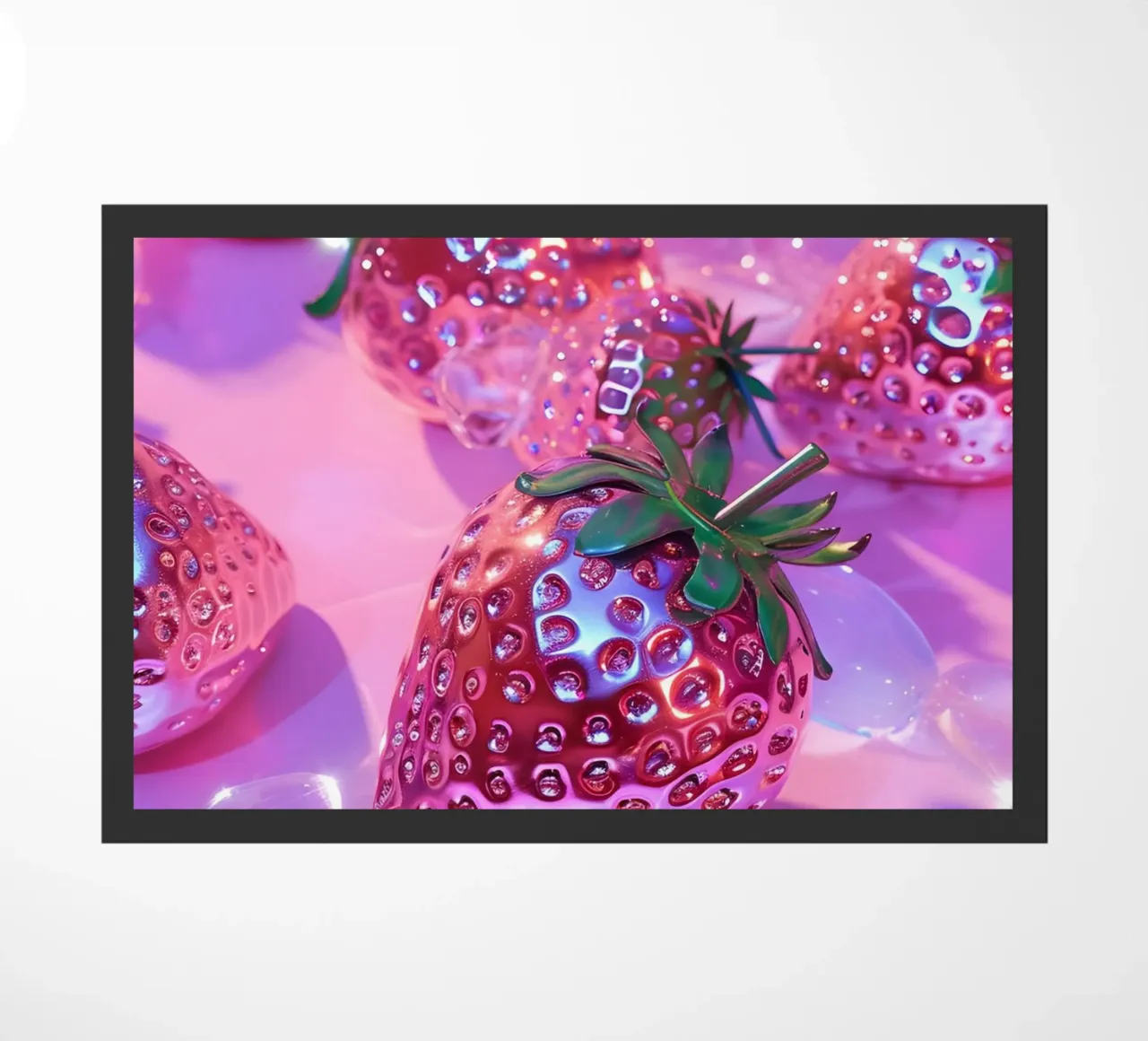 Metallic Pink Strawberries | Chrome Glam Pop Art Print felpudo de NorwesClub