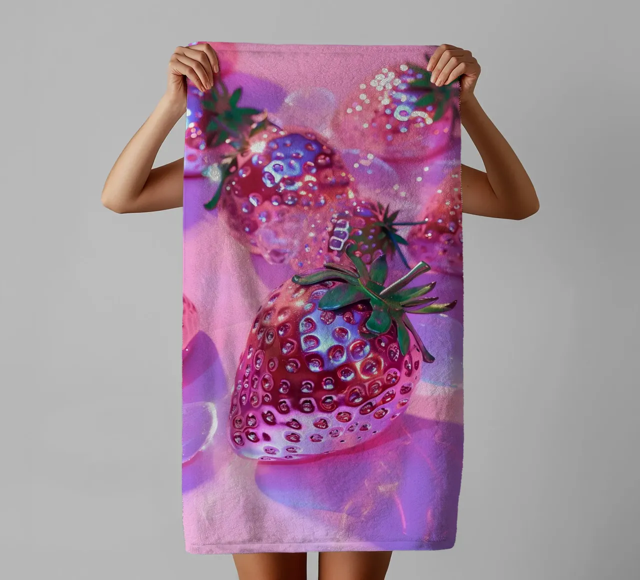 Metallic Pink Strawberries | Chrome Glam Pop Art Print towel by NorwesClub