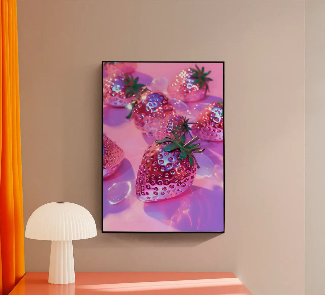 Metallic Pink Strawberries | Chrome Glam Pop Art Print acrylic glass by NorwesClub