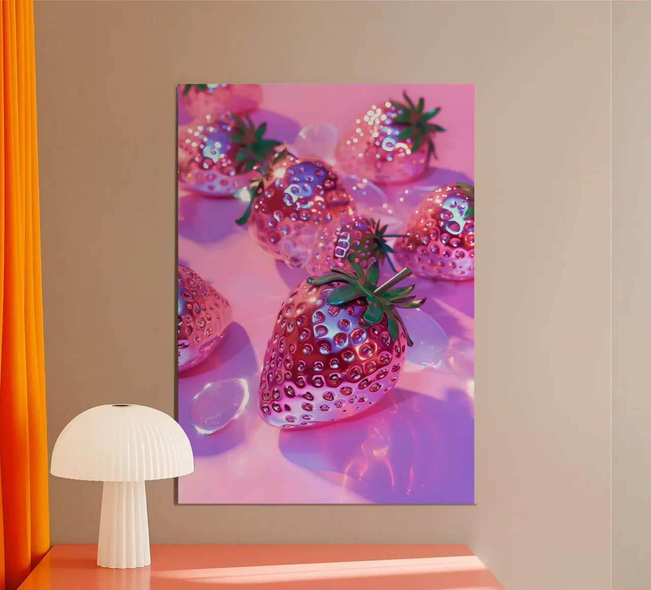 Metallic Pink Strawberries | Chrome Glam Pop Art Print poster by NorwesClub
