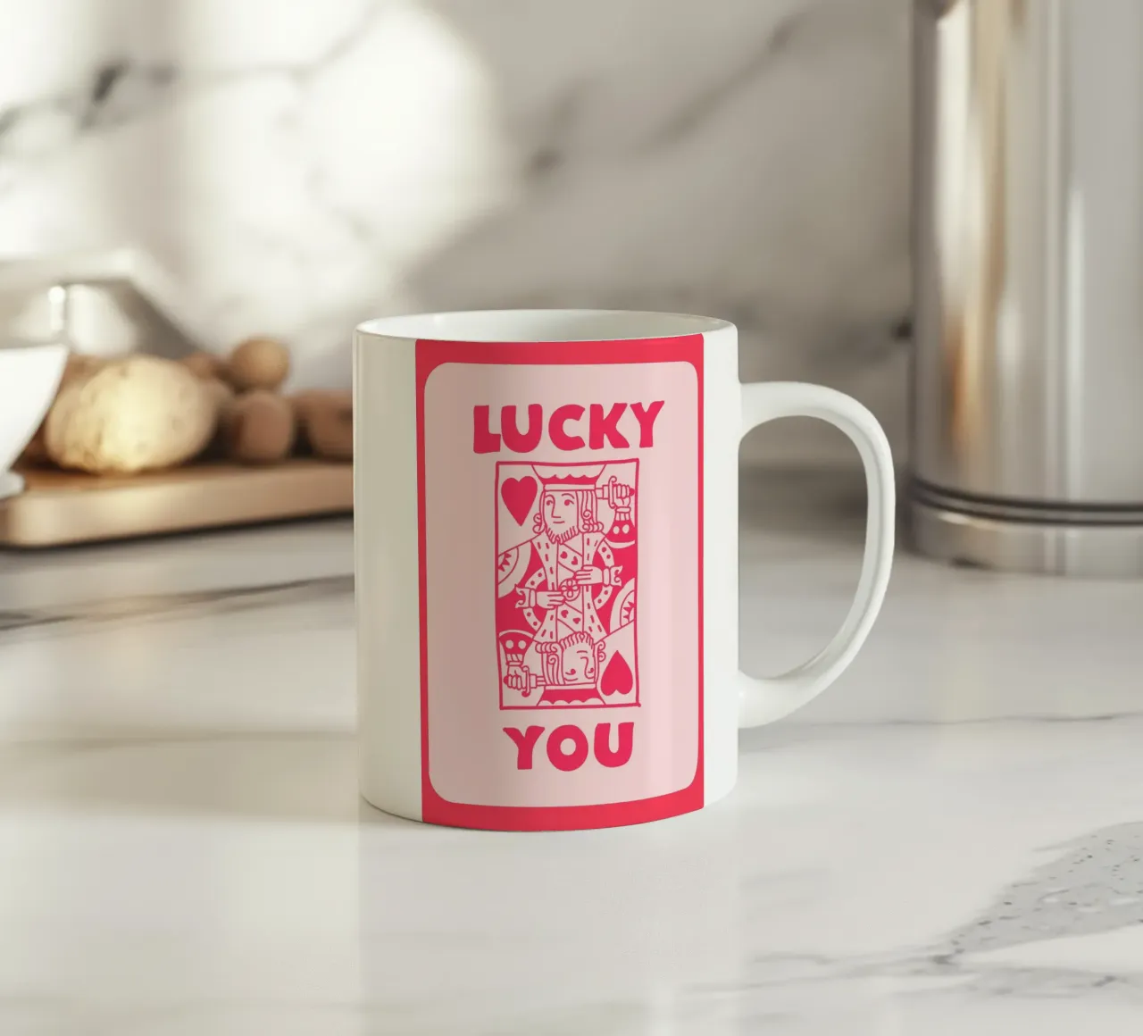 "Lucky You" King of Hearts Pop Art | Retro Card Game Print ceramic mug by NorwesClub
