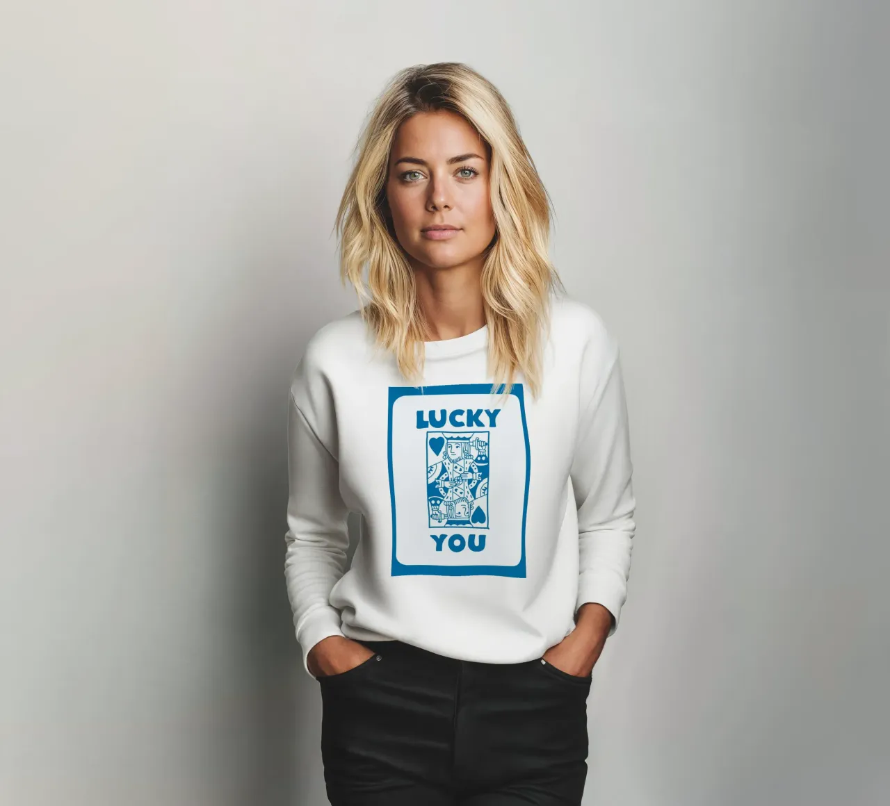 "Lucky You" King of Hearts Pop Art | Blue Retro Card Print sweatshirt by NorwesClub