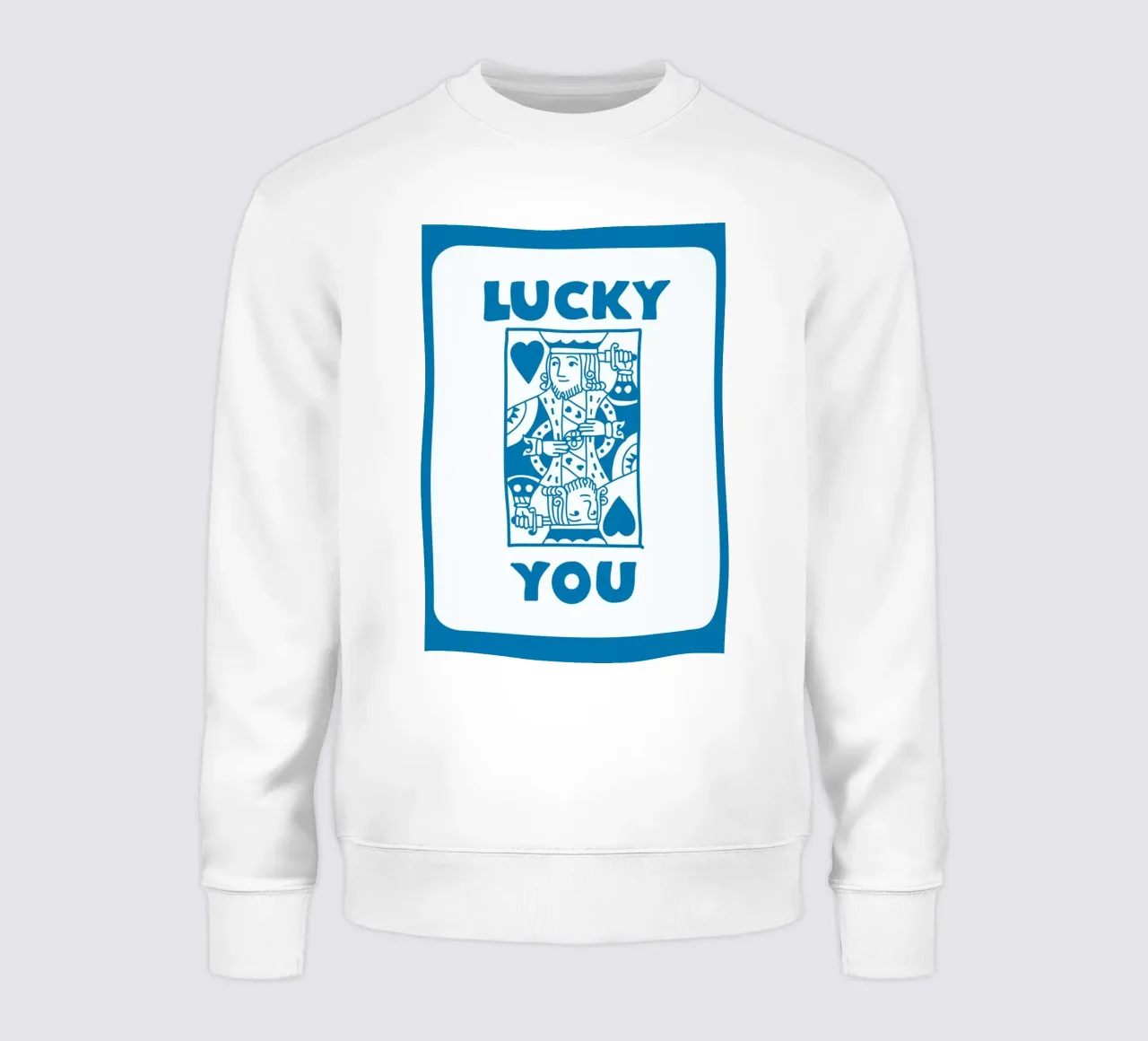 "Lucky You" King of Hearts Pop Art | Blue Retro Card Print sweatshirt by NorwesClub