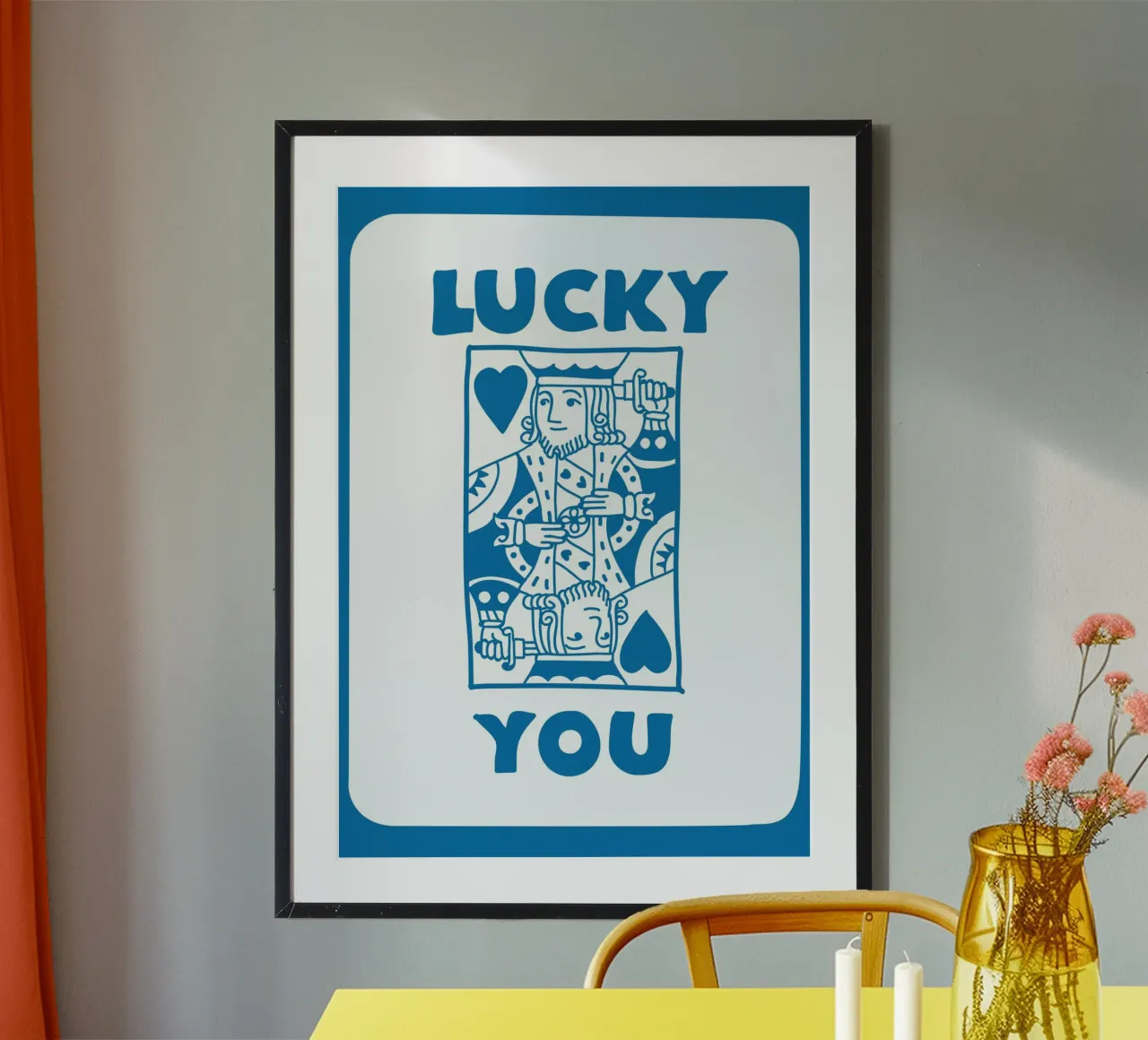 "Lucky You" Harten Koning Pop Art | Blauw Retro Kaart Print poster van NorwesClub
