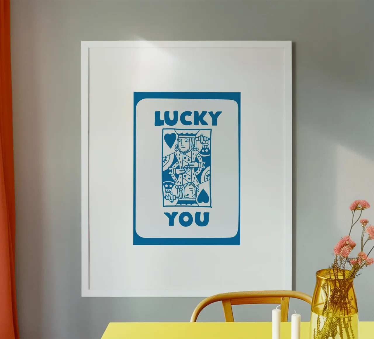"Lucky You" Harten Koning Pop Art | Blauw Retro Kaart Print poster van NorwesClub
