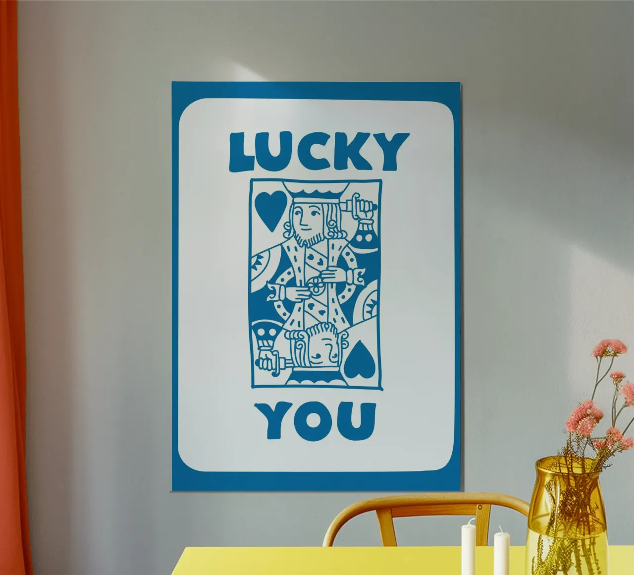 "Lucky You" Harten Koning Pop Art | Blauw Retro Kaart Print poster van NorwesClub