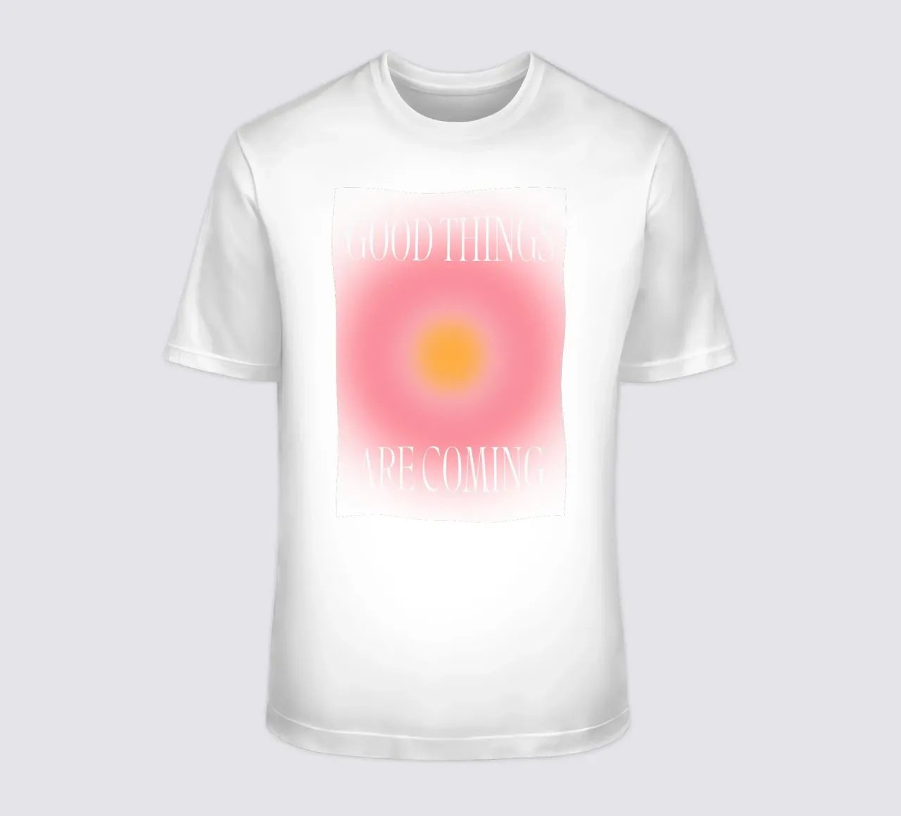 Stampa "Good Things Are Coming" Aura | Rosa Arancione Gradiente t-shirt da NorwesClub