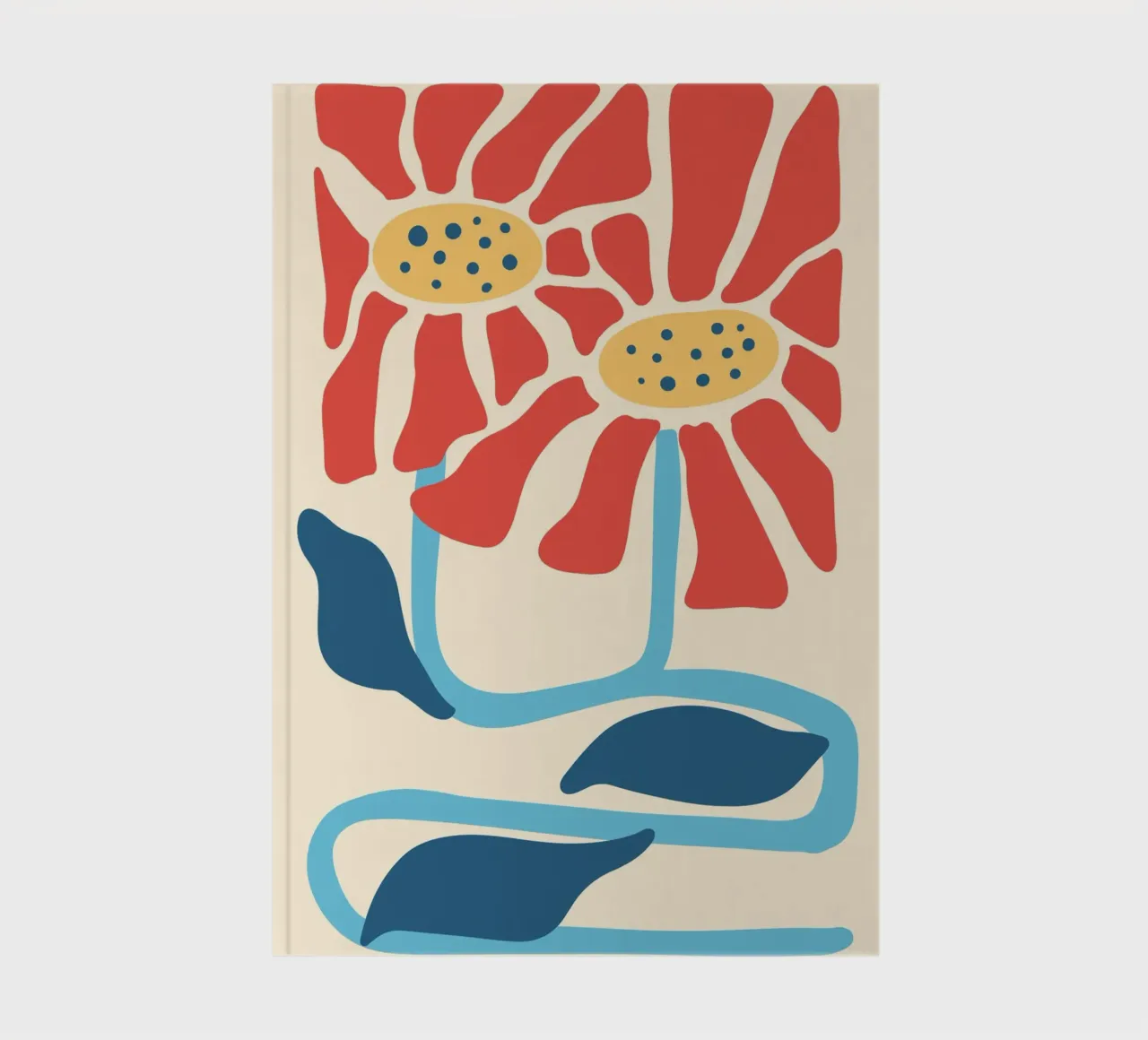 Fiori rossi astratti di metà secolo - Stampa botanica moderna diario da NorwesClub