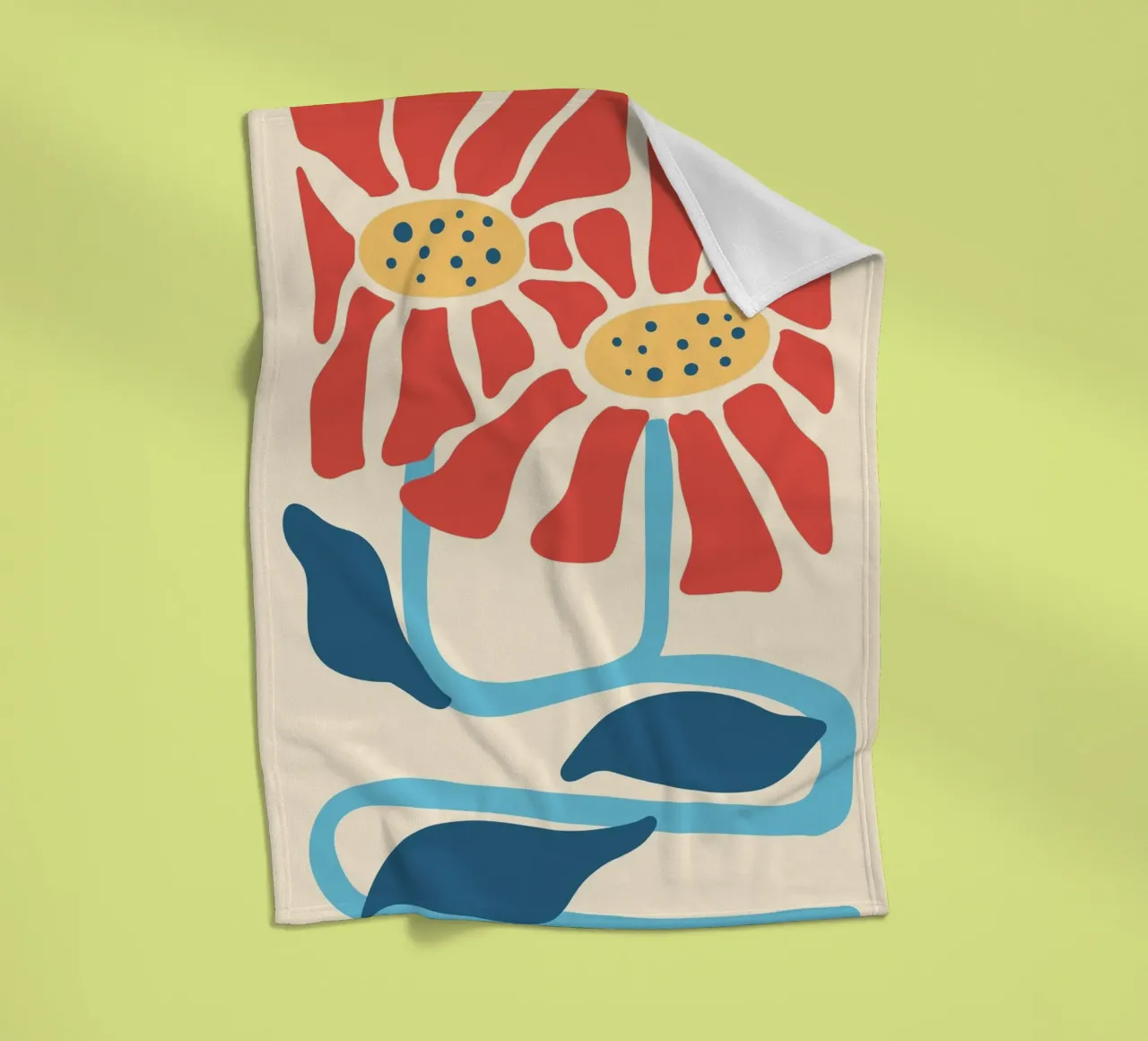 Fiori rossi astratti di metà secolo - Stampa botanica moderna coperta in pile da NorwesClub