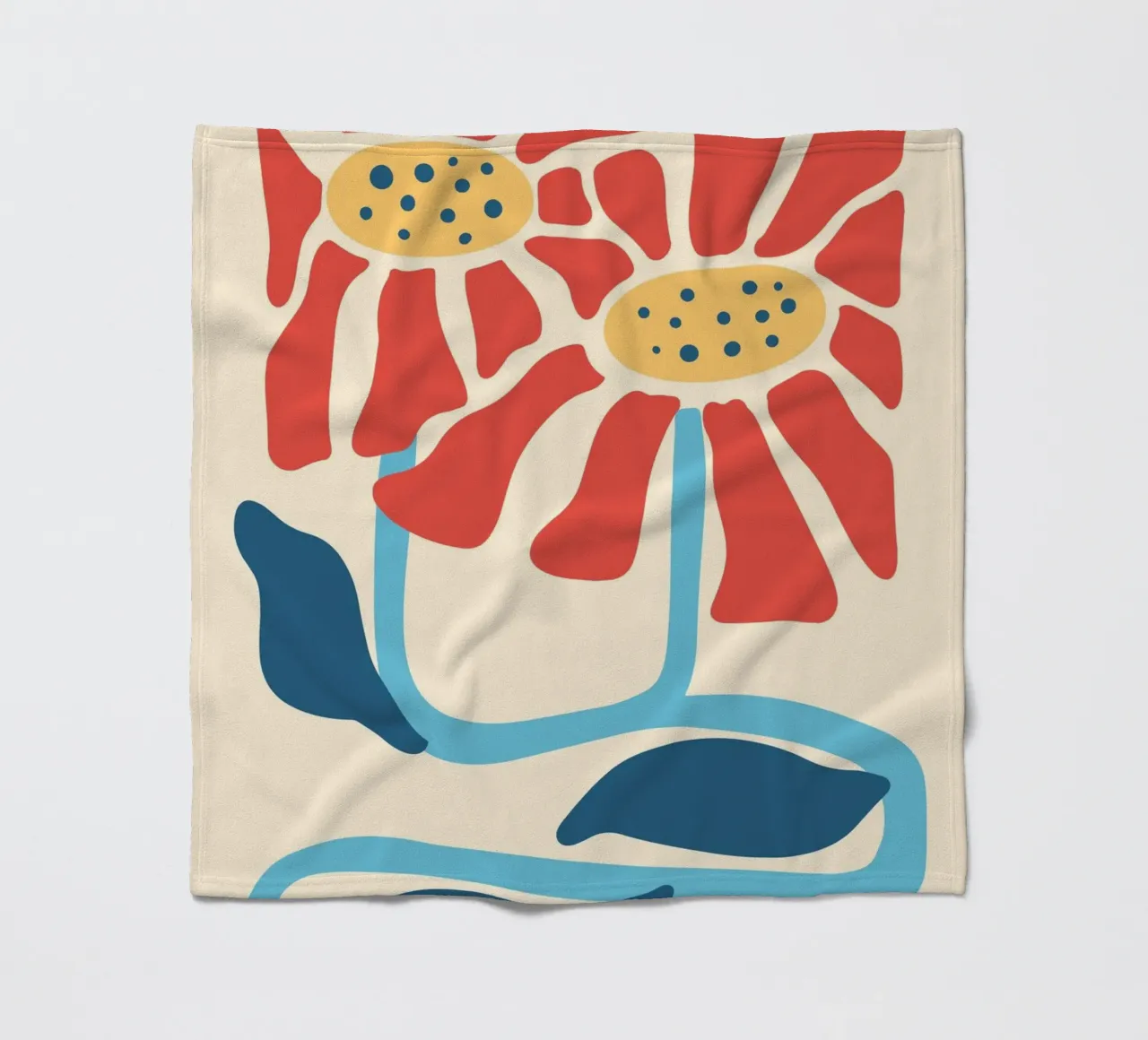 Fiori rossi astratti di metà secolo - Stampa botanica moderna coperta in pile da NorwesClub