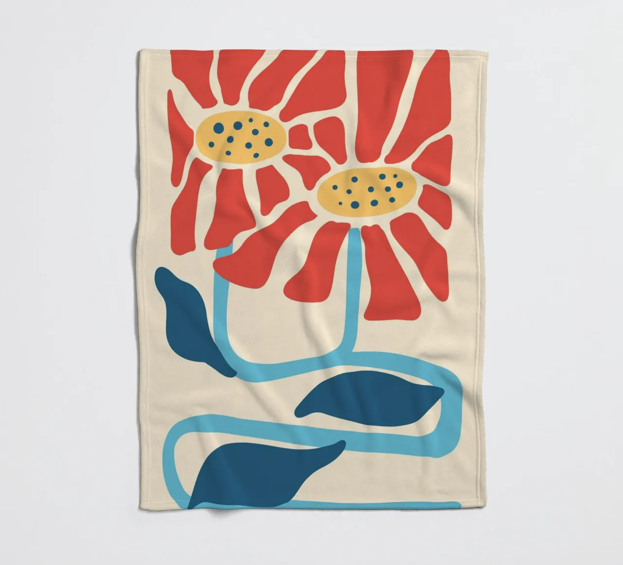 Fiori rossi astratti di metà secolo - Stampa botanica moderna coperta in pile da NorwesClub