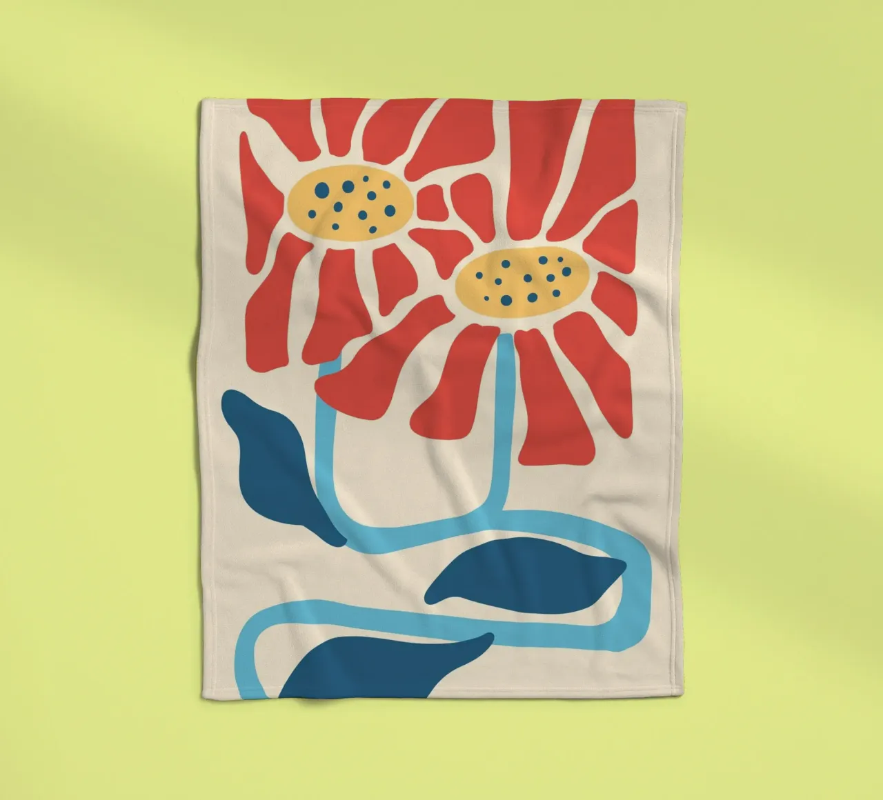 Fiori rossi astratti di metà secolo - Stampa botanica moderna coperta in pile da NorwesClub