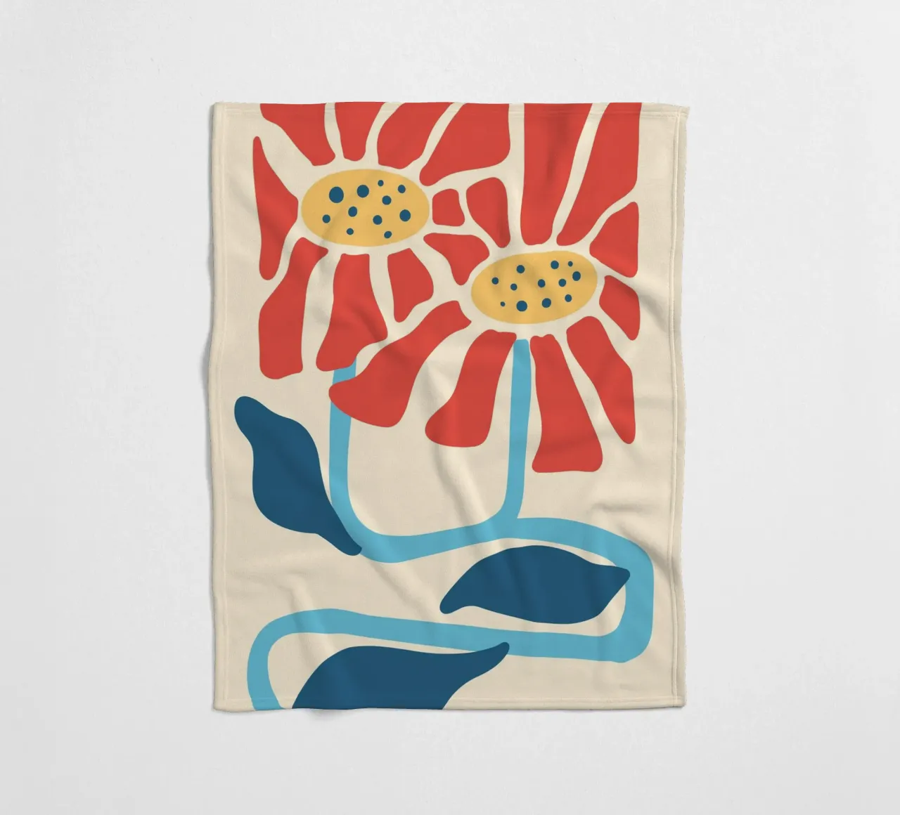 Fiori rossi astratti di metà secolo - Stampa botanica moderna coperta in pile da NorwesClub