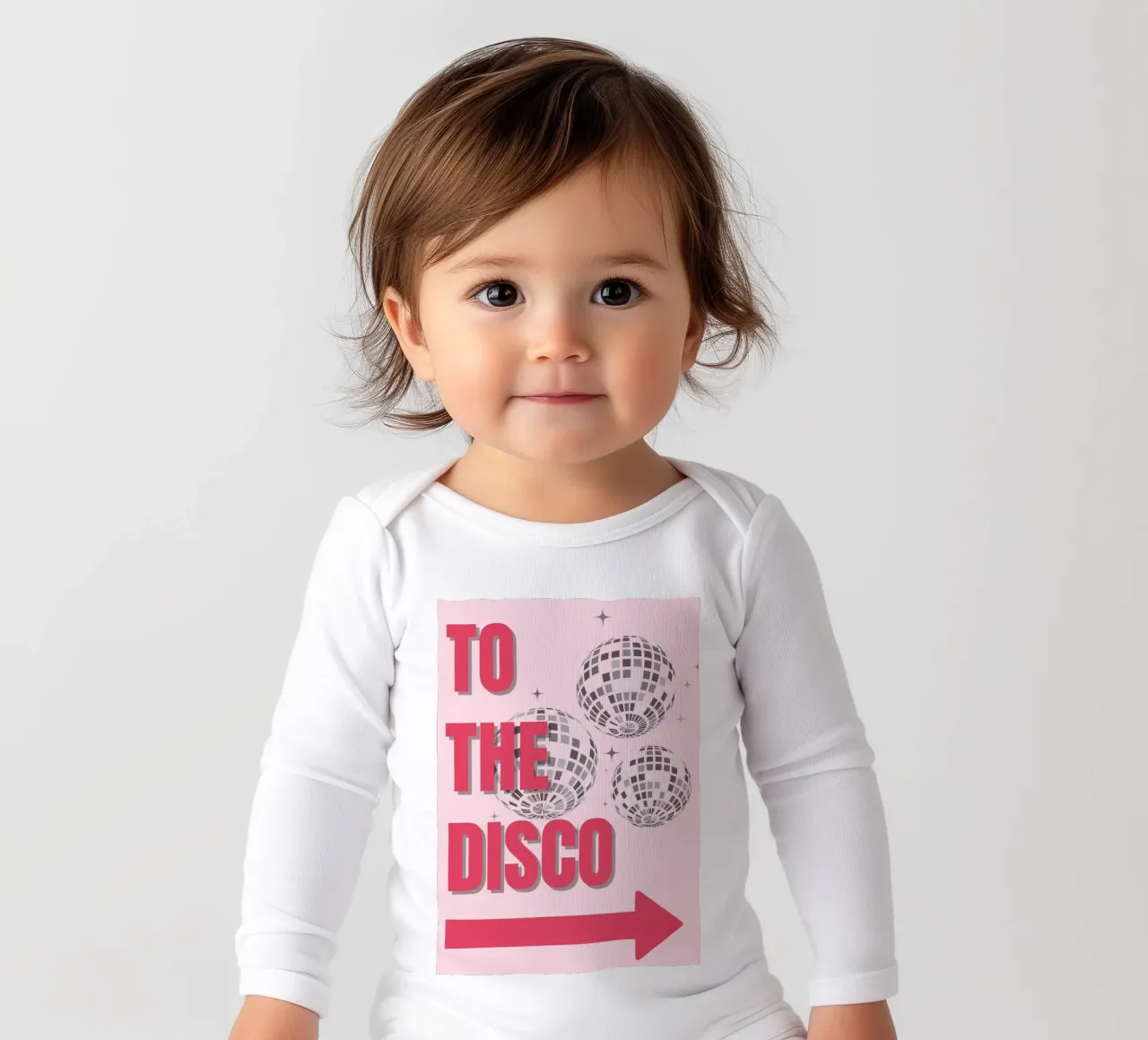 "To The Disco" Pink Glam Art | Retro Party Aesthetic Print long-sleeve baby romper by NorwesClub