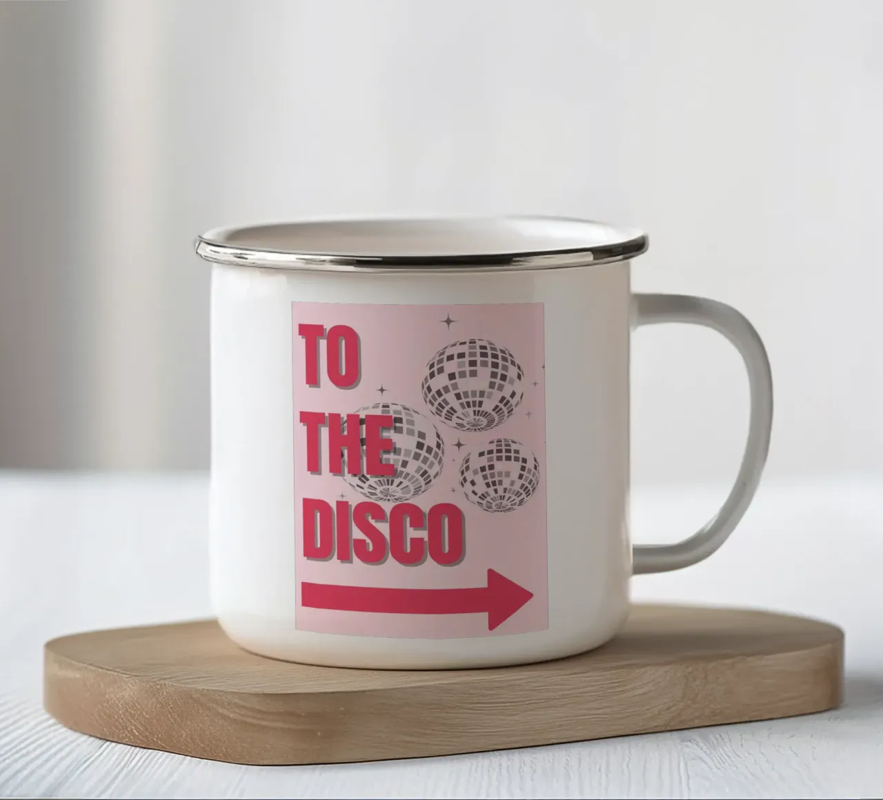 "Naar de disco" Roze Glam Kunst | Retro Party Esthetische Print emaille mok van NorwesClub
