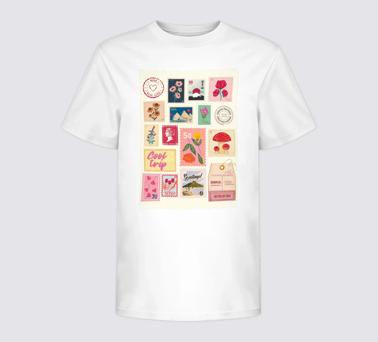 Vintage Stamp Collage | Retro Travel & Floral Aesthetic Prin kids t-shirt by NorwesClub