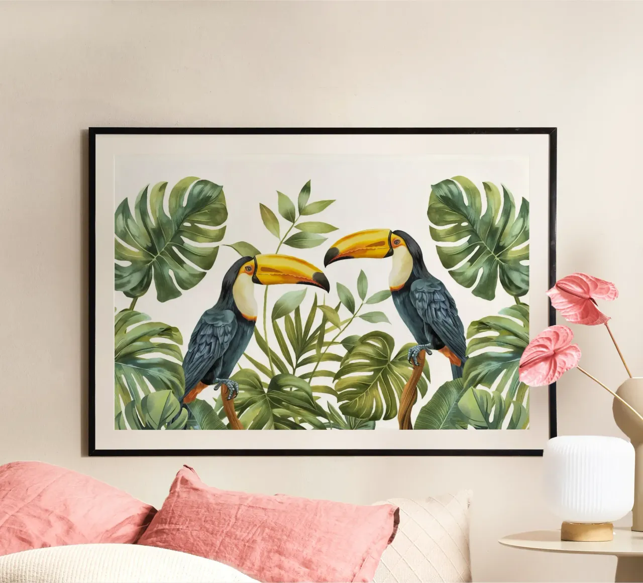 Avventure con i tucani della giungla tropicale poster con telaio in legno da Andrea Haase Modern Home