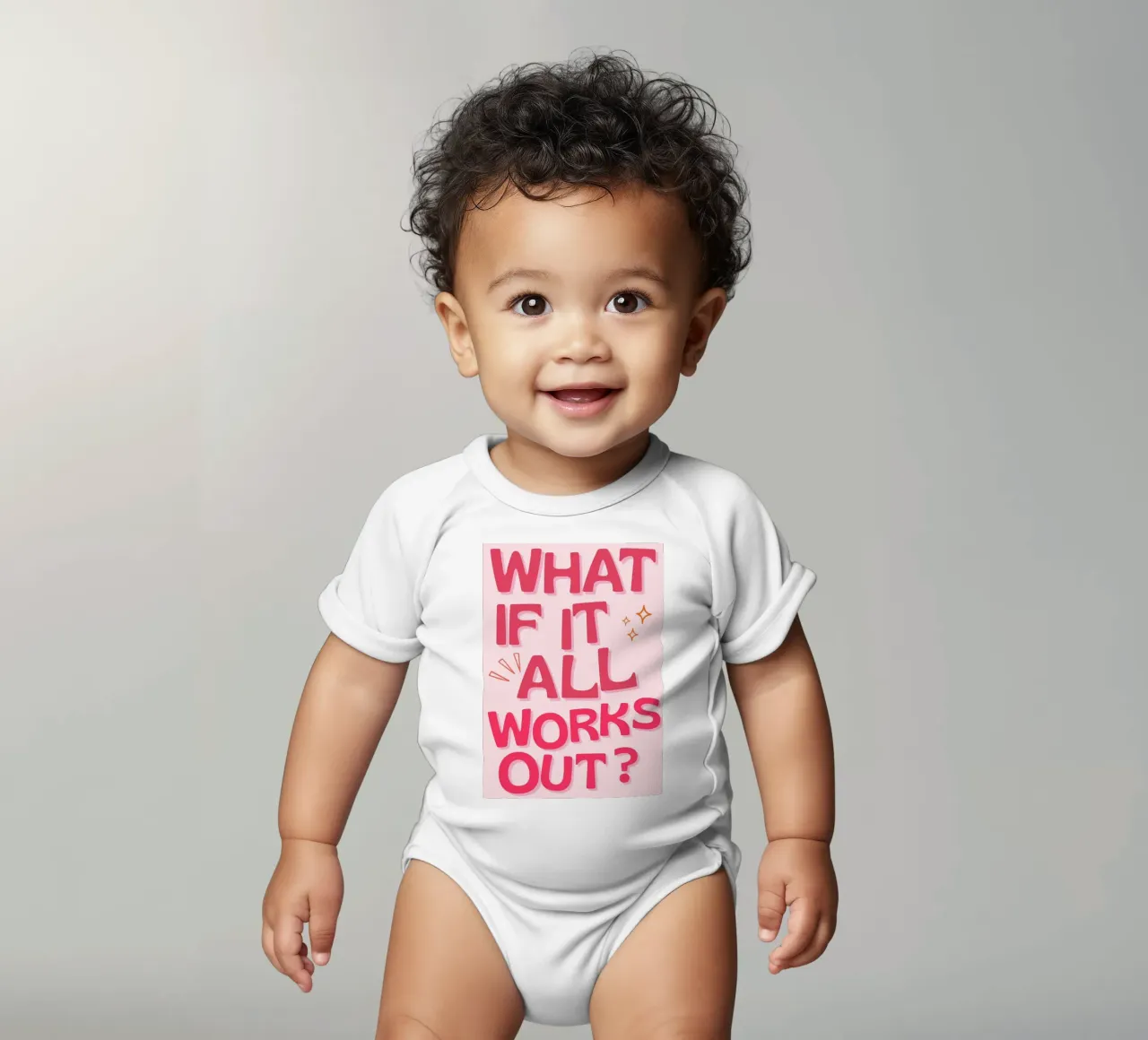"Was, wenn alles gut geht?" Positives Zitat Rosa Kunst Kurzarm Babybody von NorwesClub