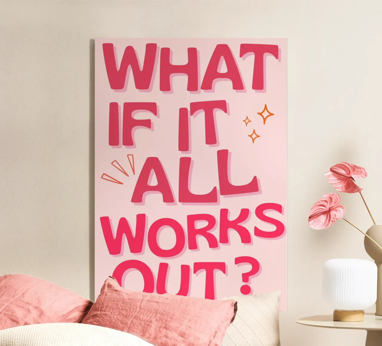 "What If It All Works Out?" Positive Quote Pink Art acrylic glass by NorwesClub